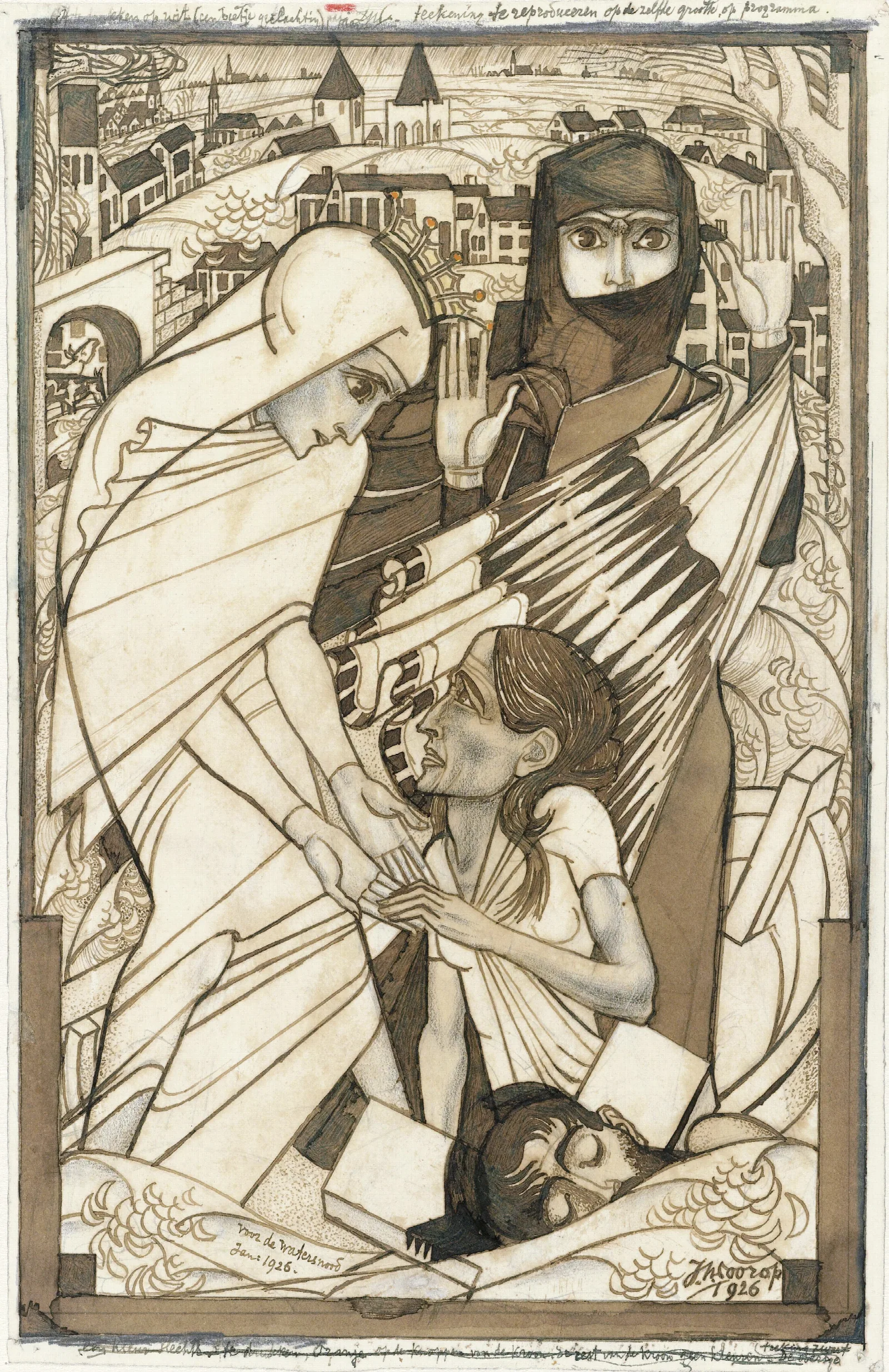 De Hulpverlening Tijdens De Watersnood Van 1926 Symbolisch Voorgesteld Wall Art by Jan Toorop - Canvas Print