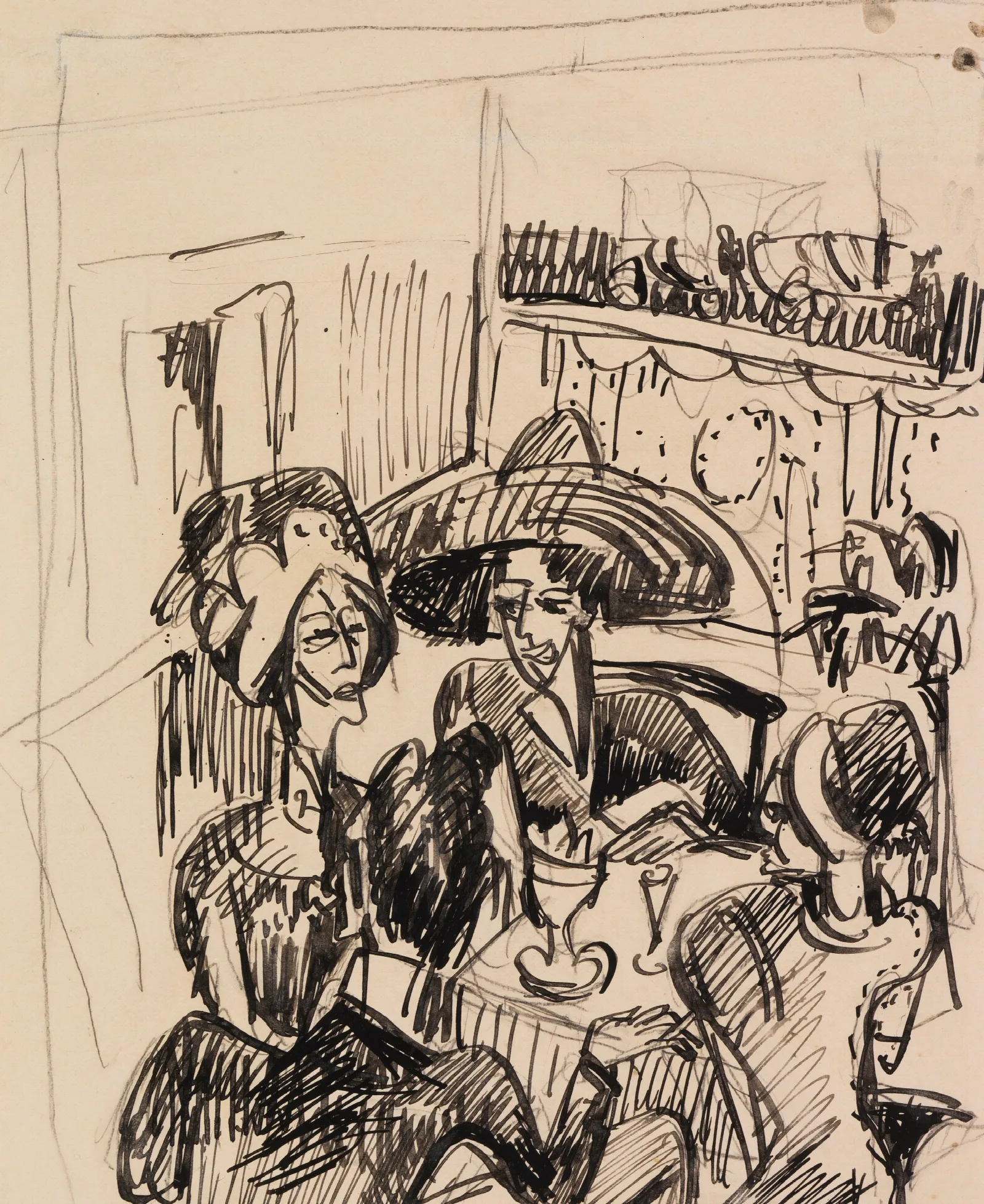 Unterhaltung Im Cafe Wall Art by Ernst Ludwig Kirchner - Canvas Print