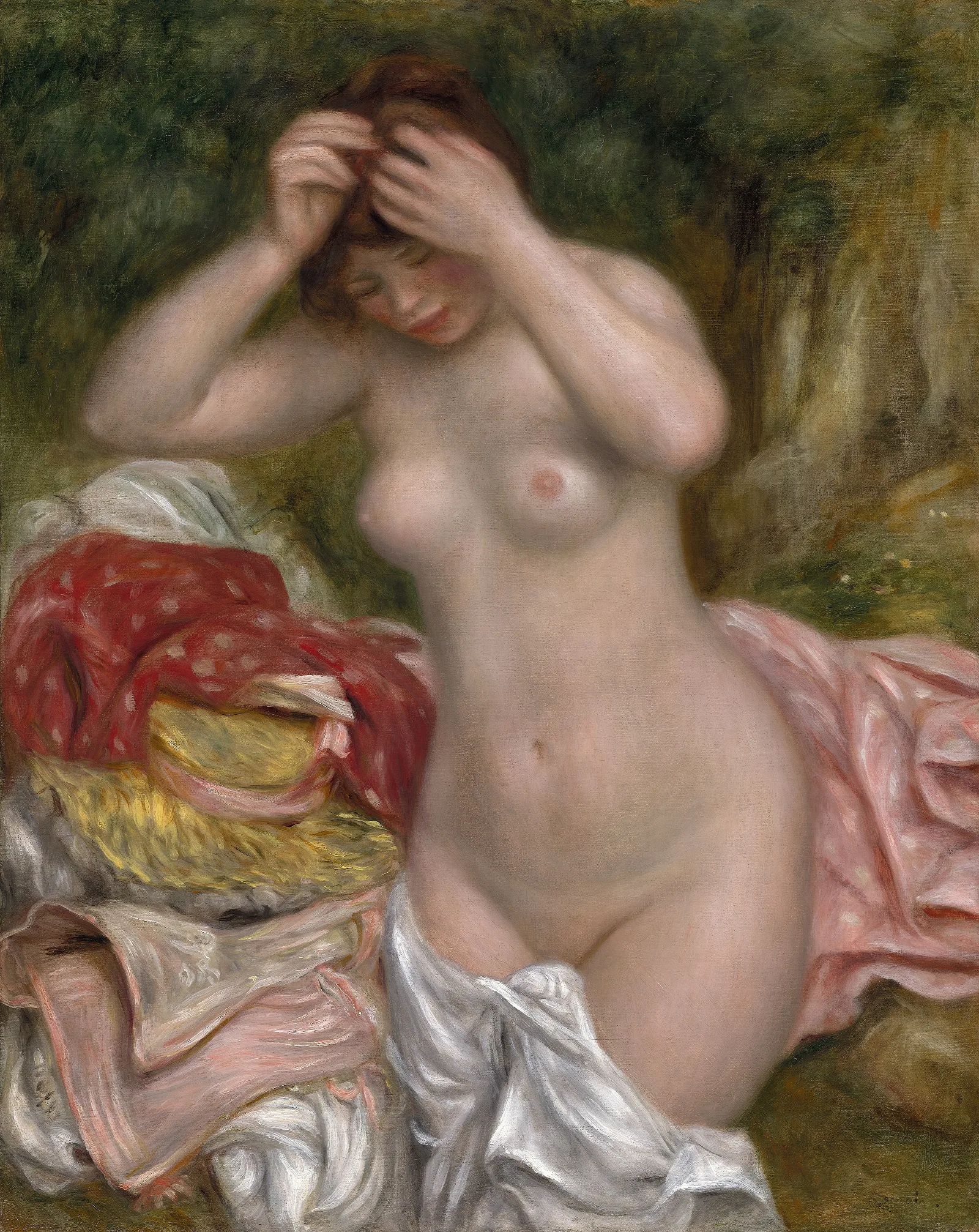 Bather Arranging Her Hair Wall Art by Pierre-Auguste Renoir - Canvas Print