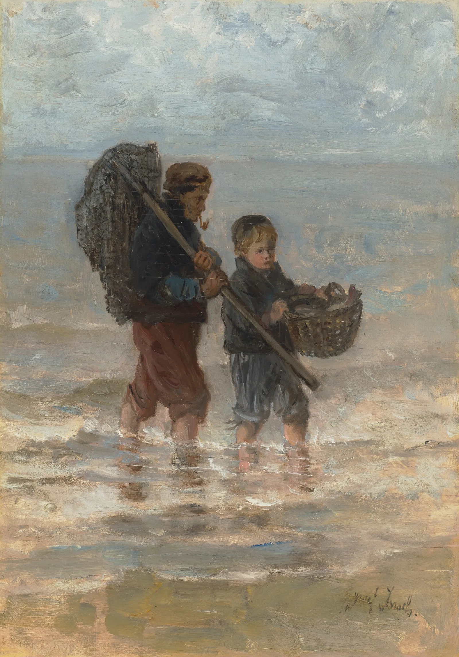 Two Children Wading Wall Art by Jozef Israëls - Canvas Print