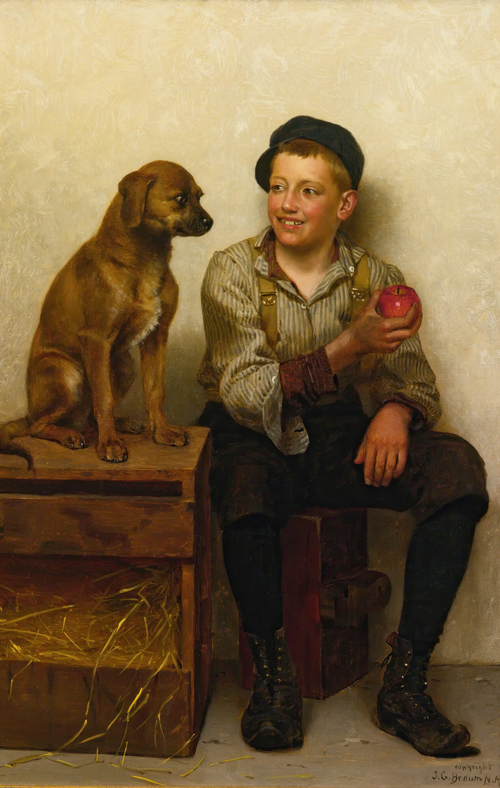 Teasing The Pup Wall Art by John George Brown - Canvas Print