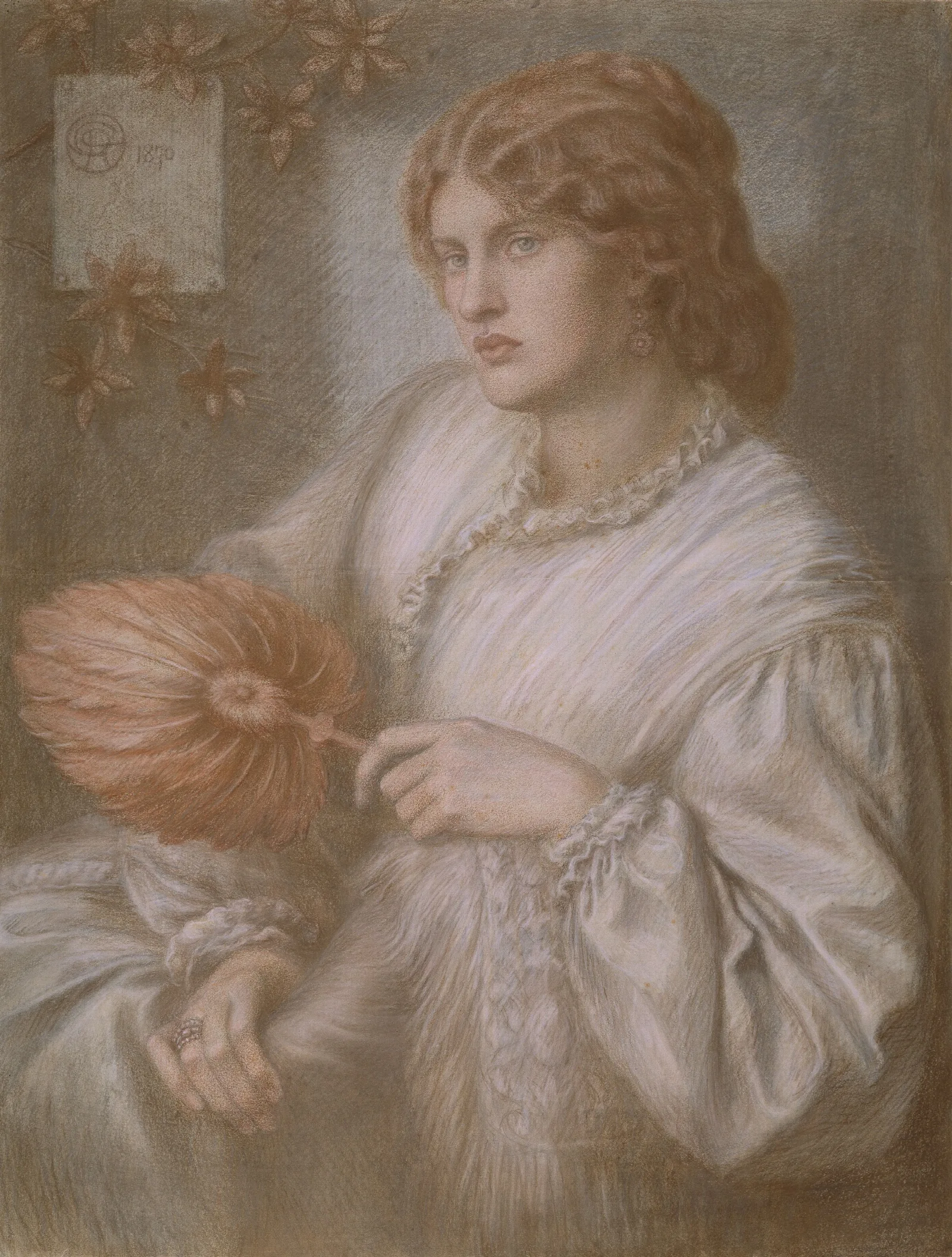 Portrait Of Woman With A Fan Wall Art by Dante Gabriel Rossetti - Canvas Print