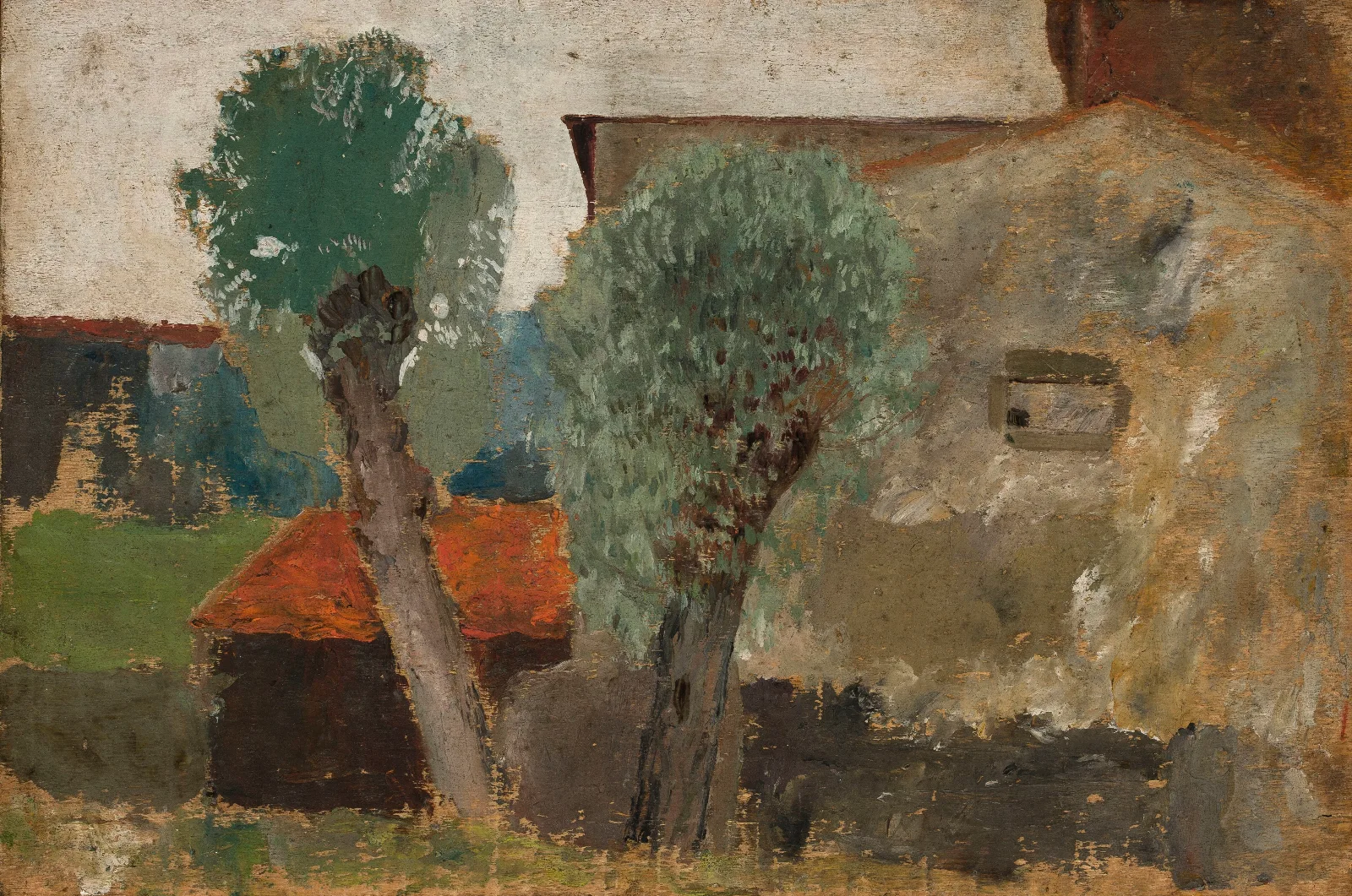 Fragment Of A House With Two Trees Wall Art by Tadeusz Makowski - Canvas Print