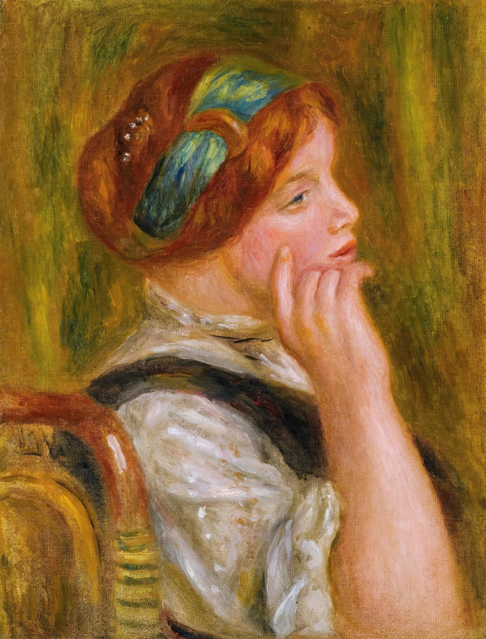 Portrait De Femme Au Bandeau Vert Wall Art by Pierre-Auguste Renoir - Canvas Print