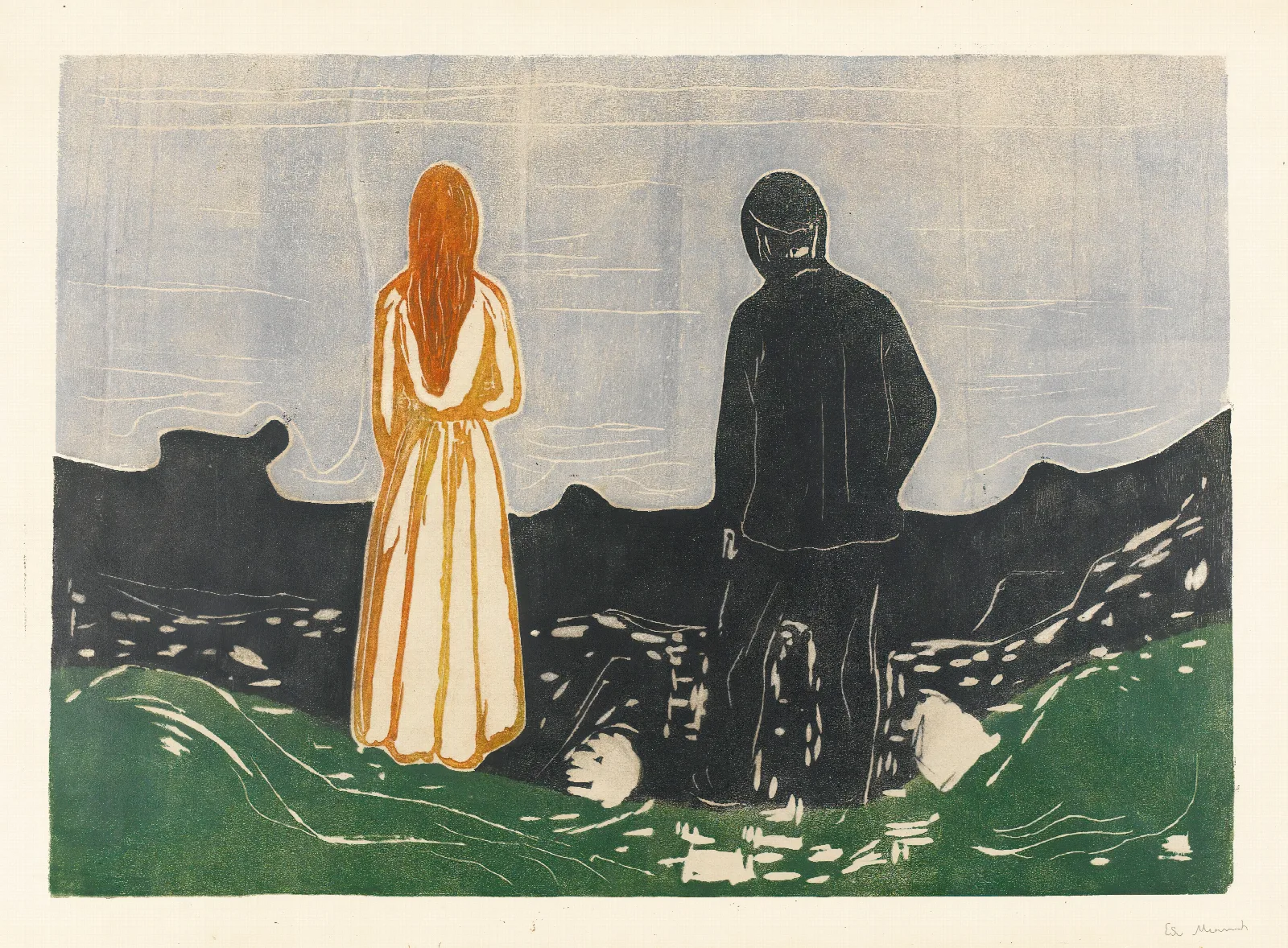 Two Human Beings The Lonely Ones Wall Art by Edvard Munch - Canvas Print