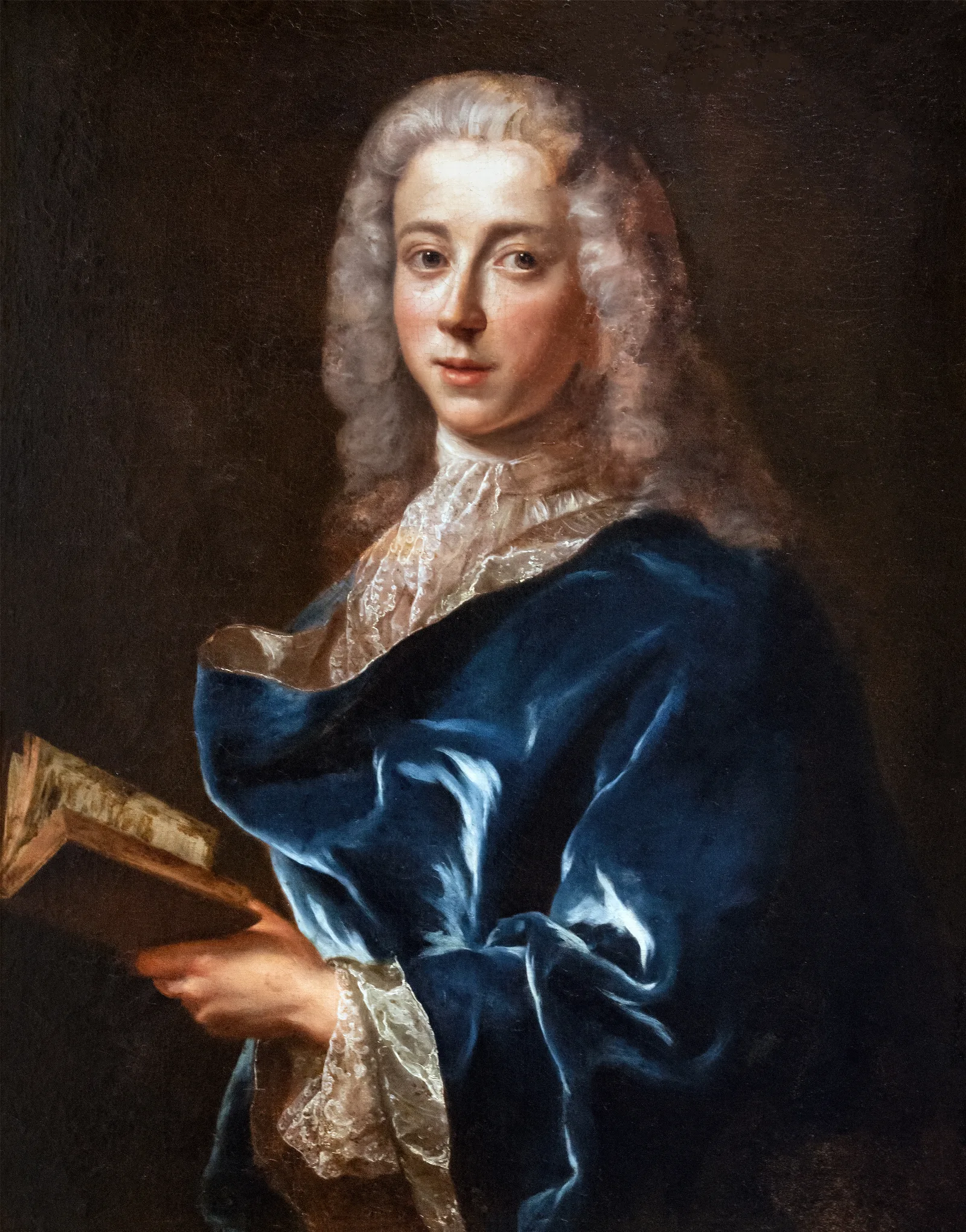 Portrait Dun Homme Au Manteau Bleu Tenant Un Livre Wall Art by Jean-François de Troy - Canvas Print