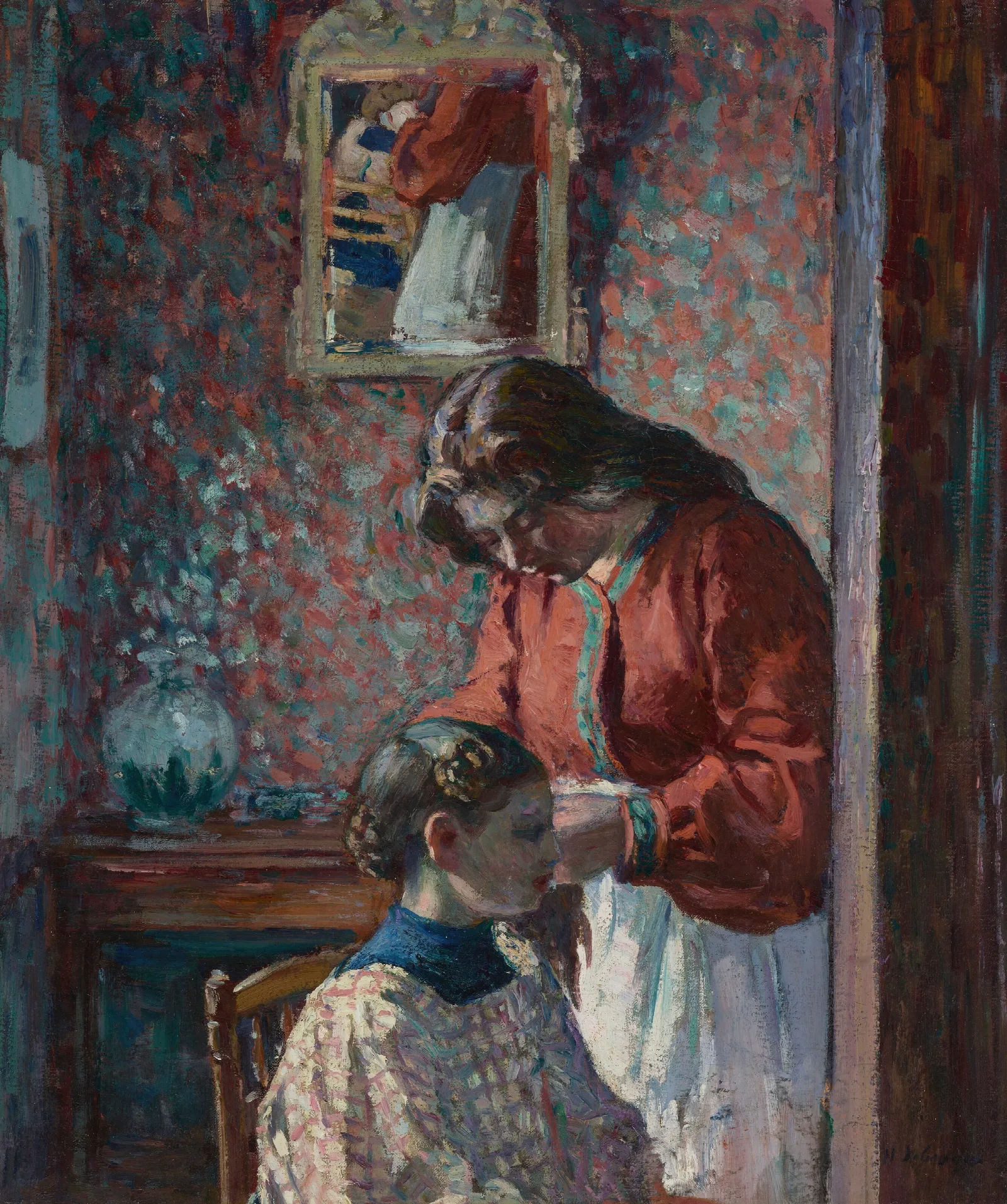 La Coiffure Mme Lebasque Coiffant Sa Fille Wall Art by Henri Lebasque - Canvas Print