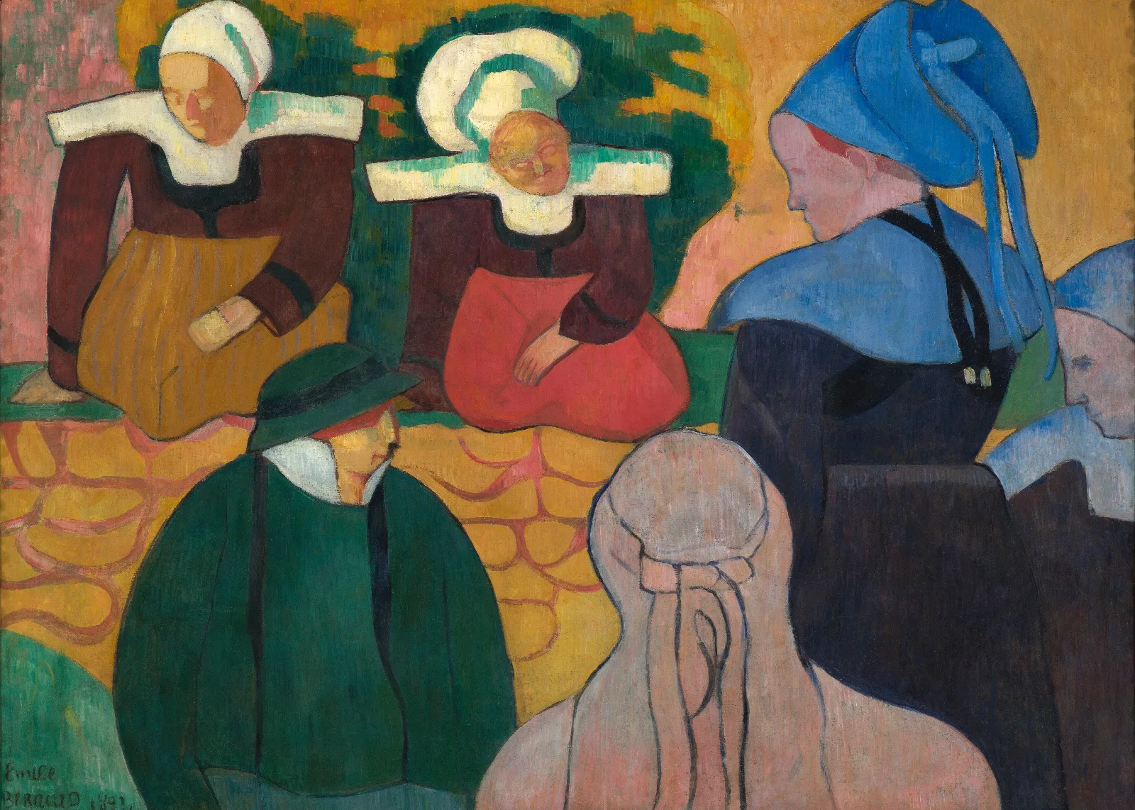 Breton Women At A Wall Wall Art by Emile Bernard - Canvas Print