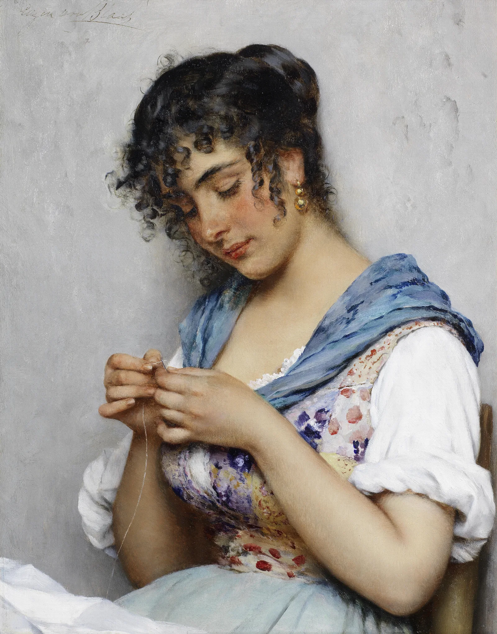 The Italian Seamstress Wall Art by Eugen von Blaas - Canvas Print