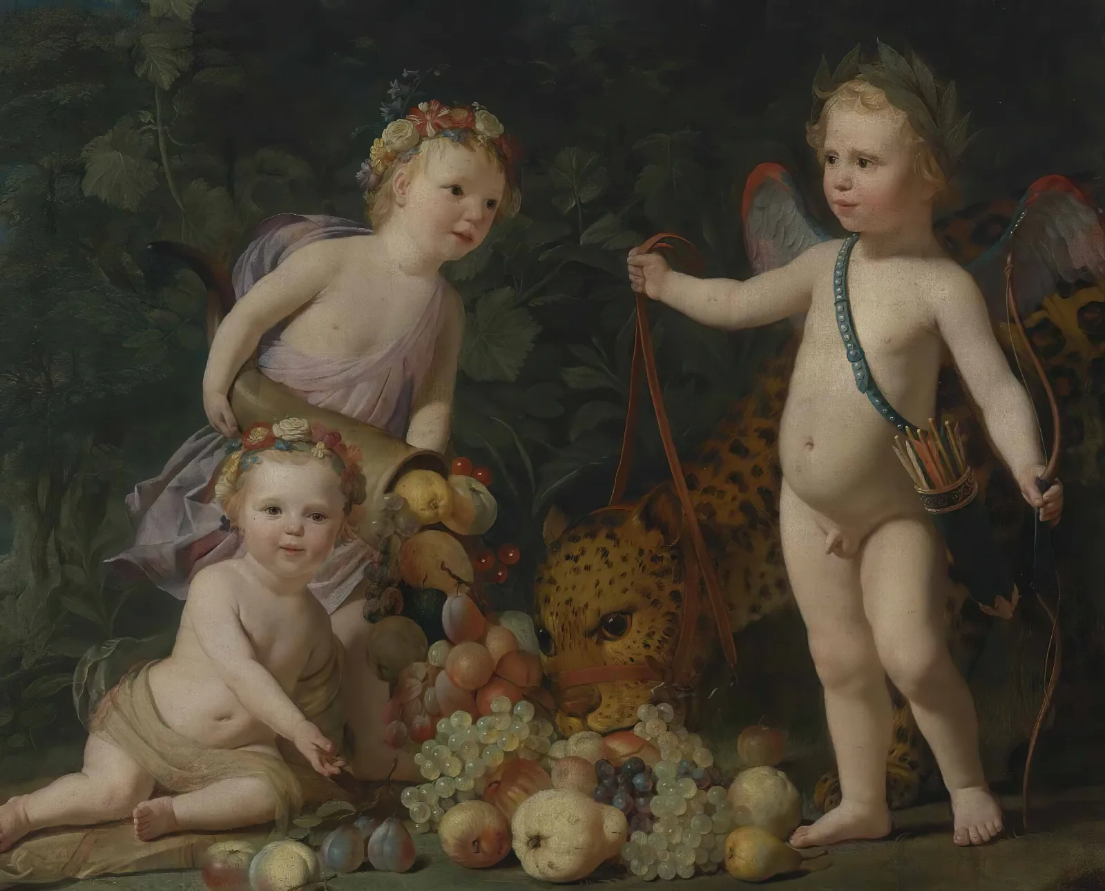 Three Children With Fruit And A Jaguar Wall Art by Gerard van Honthorst - Canvas Print