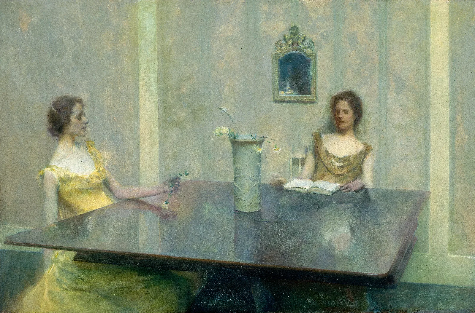A Reading Wall Art by Thomas Wilmer Dewing - Canvas Print