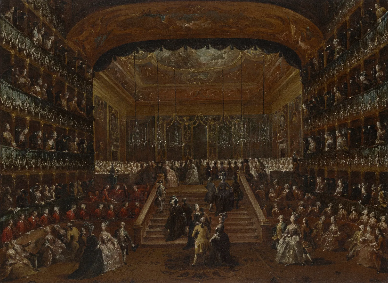The Interior Of The Teatro San Benedetto Venice With The 1782 Ball In Honor Of The Conti Del Nord Wall Art by Francesco Guardi - Canvas Print