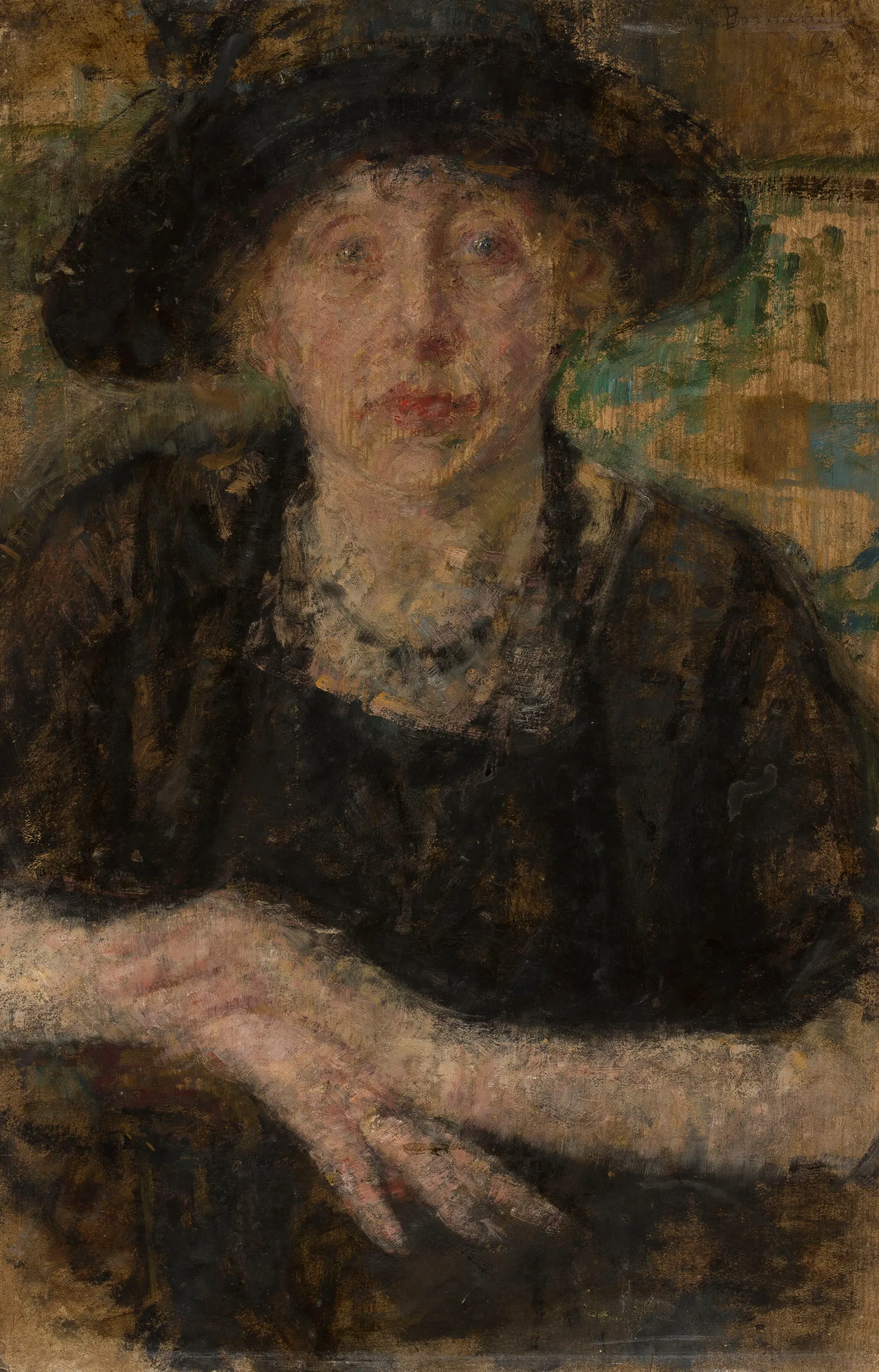 Portrait Of A Lady In A Black Hat Wall Art by Olga Boznanska - Canvas Print