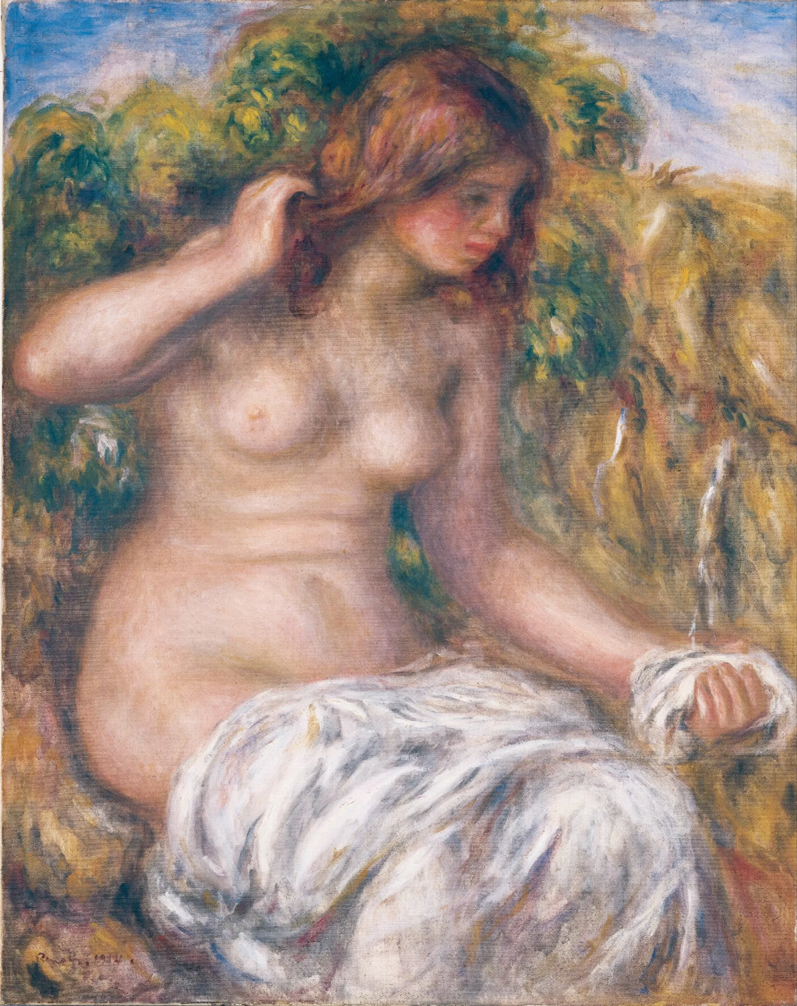Woman By Spring Wall Art by Pierre-Auguste Renoir - Canvas Print