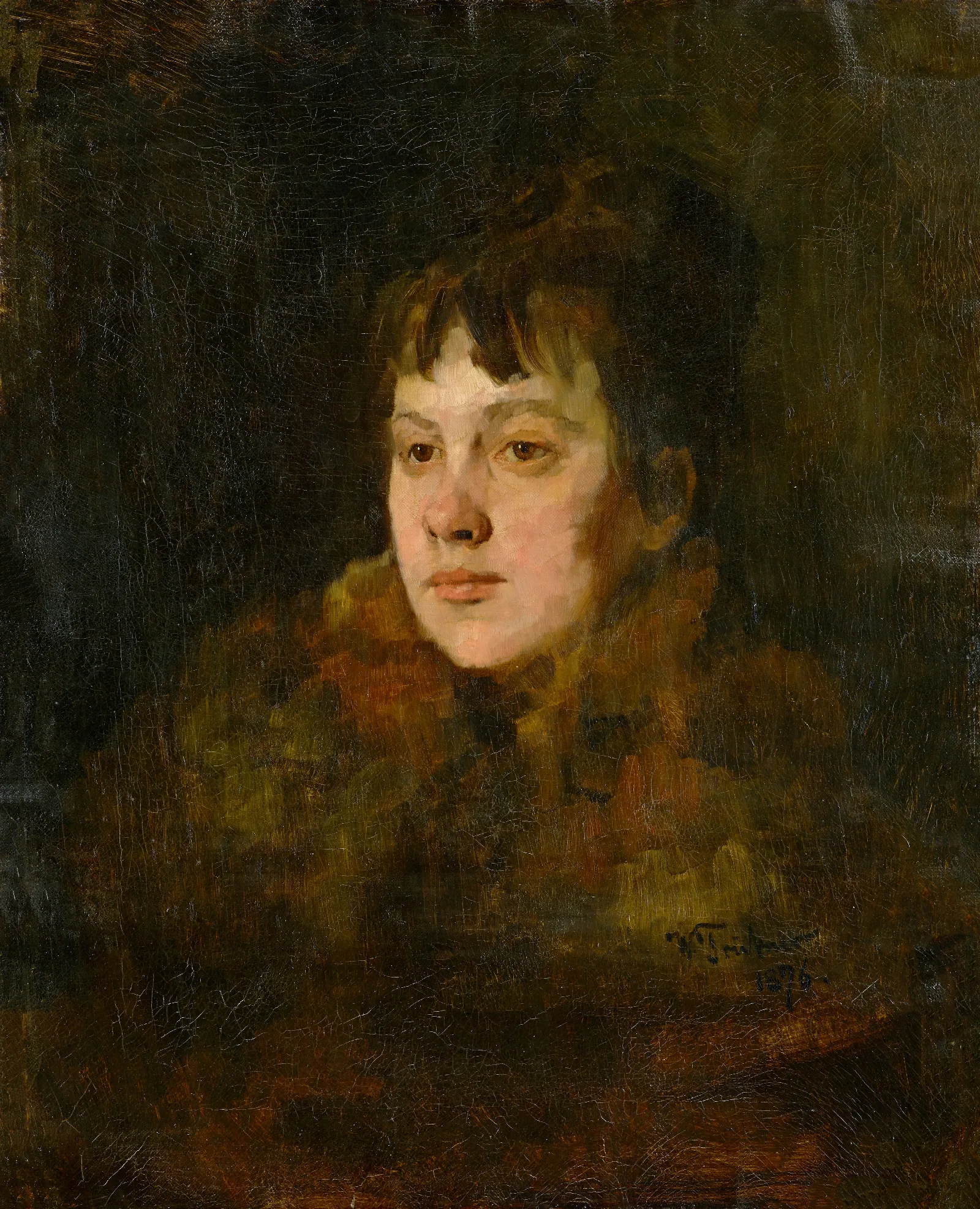 Portrait Of A Lady In Fur Wall Art by Wilhelm Trübner - Canvas Print