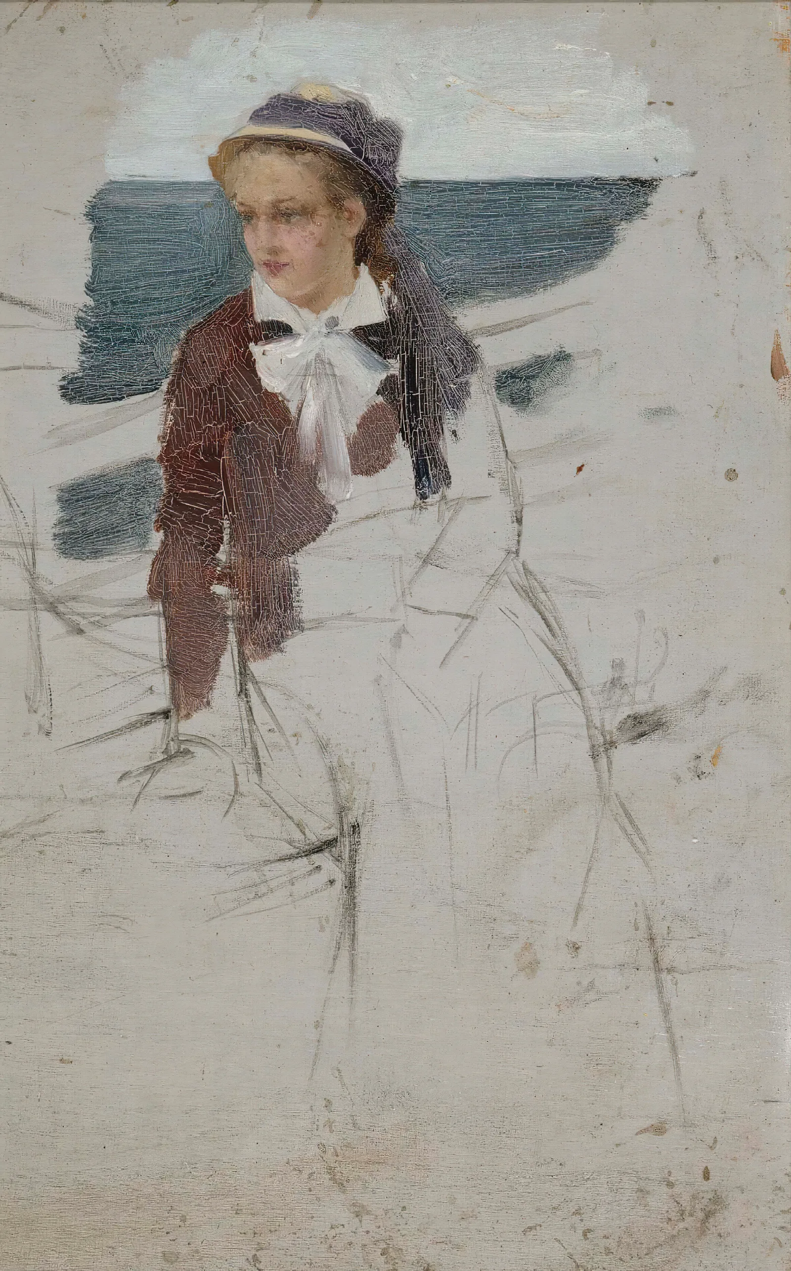 Laivan Kaiteen Aaressa Istuva Nainen Luonnos Wall Art by Albert Edelfelt - Canvas Print