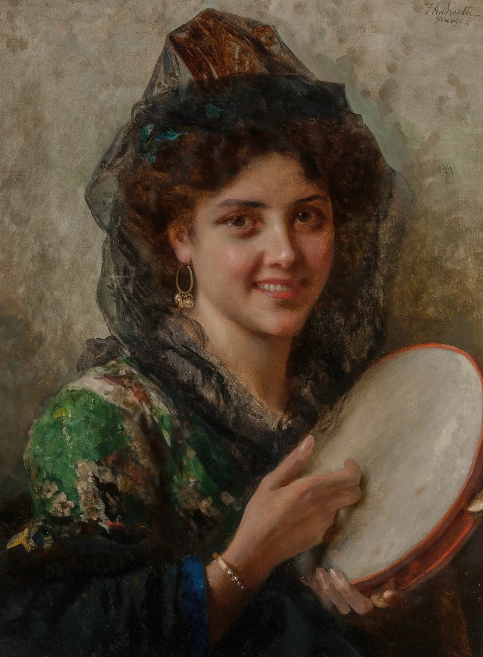 Girl With A Tambourine Wall Art by Federico Andreotti - Canvas Print