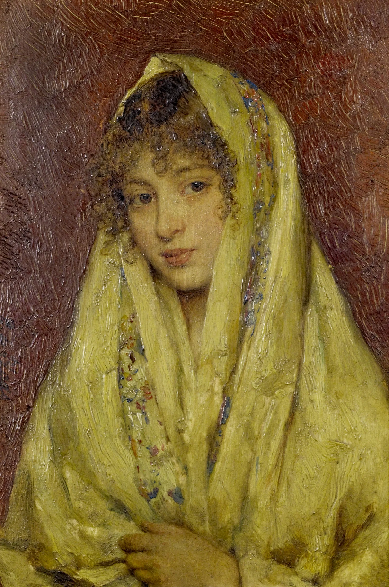 Girl In A Yellow Shawl Wall Art by Eugen von Blaas - Canvas Print