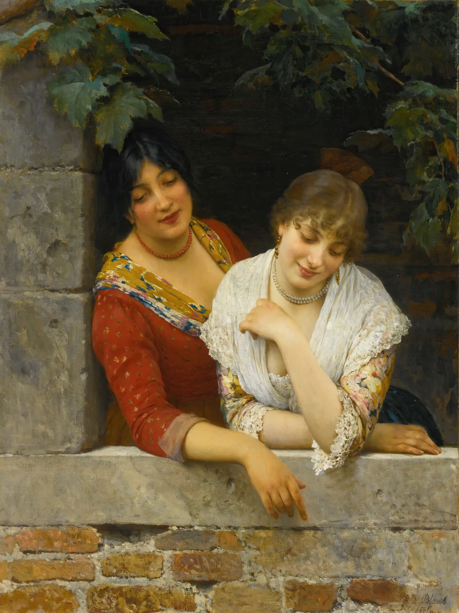 Venetians At The Balcony Wall Art by Eugen von Blaas - Canvas Print