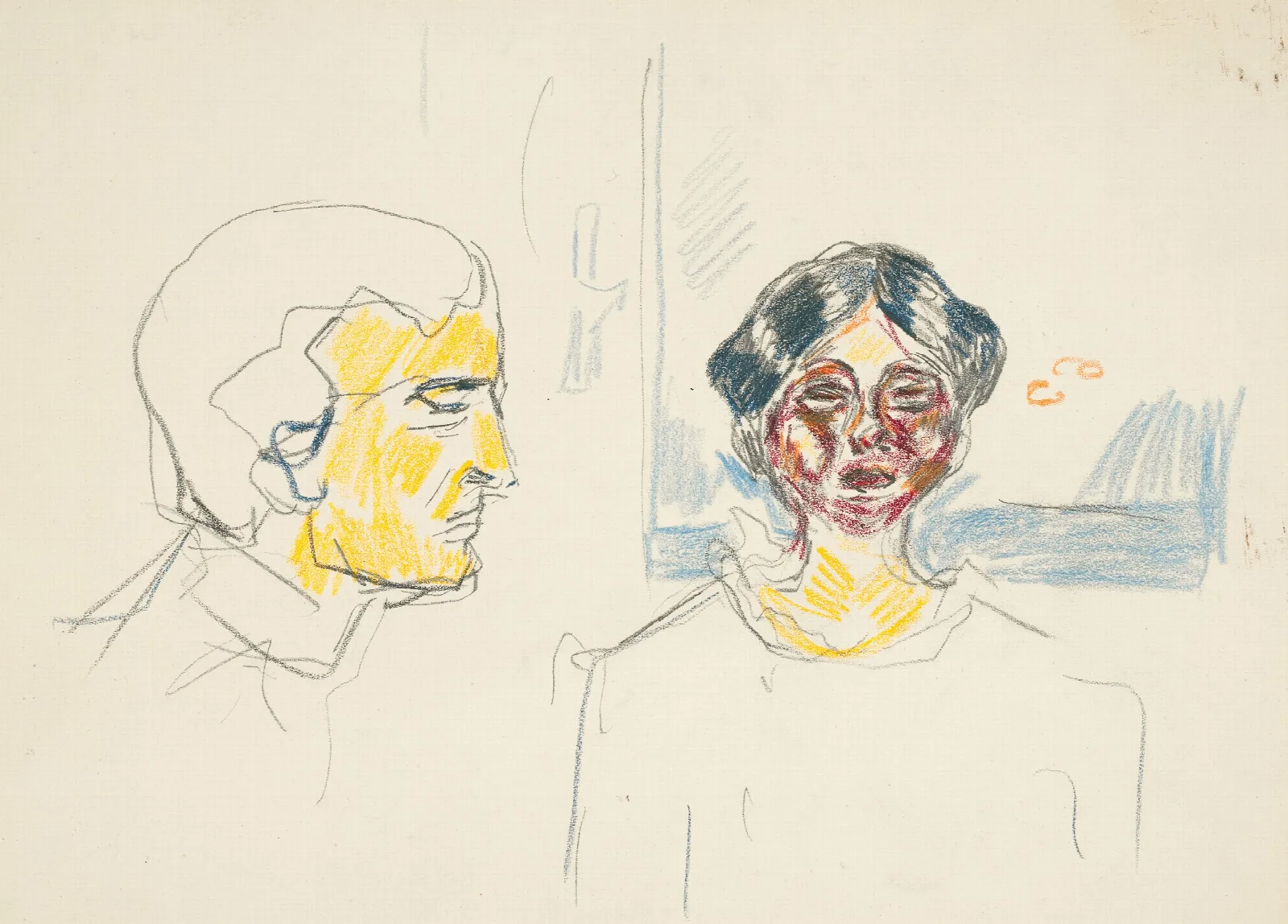 Kvinne Og Selvportrett I Profil Wall Art by Edvard Munch - Canvas Print