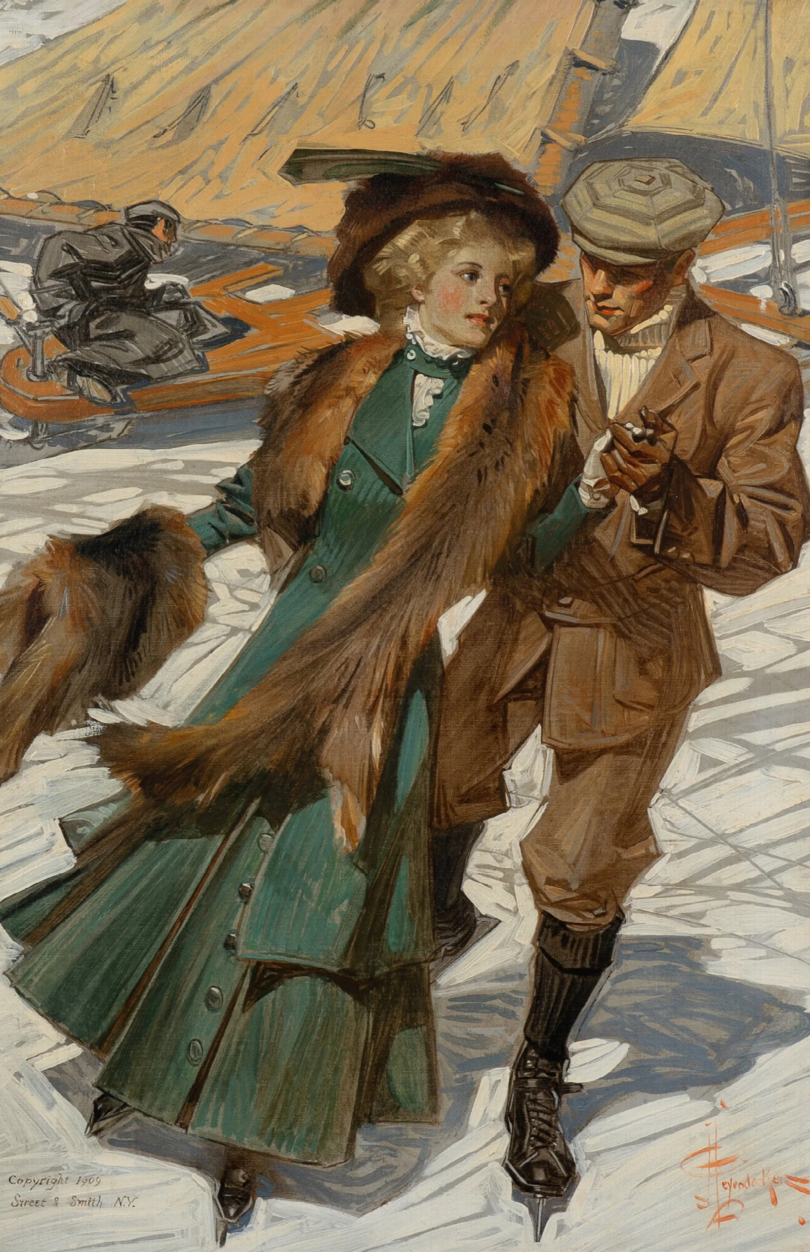 Ice Skaters 3 Wall Art by Joseph Christian Leyendecker - Canvas Print
