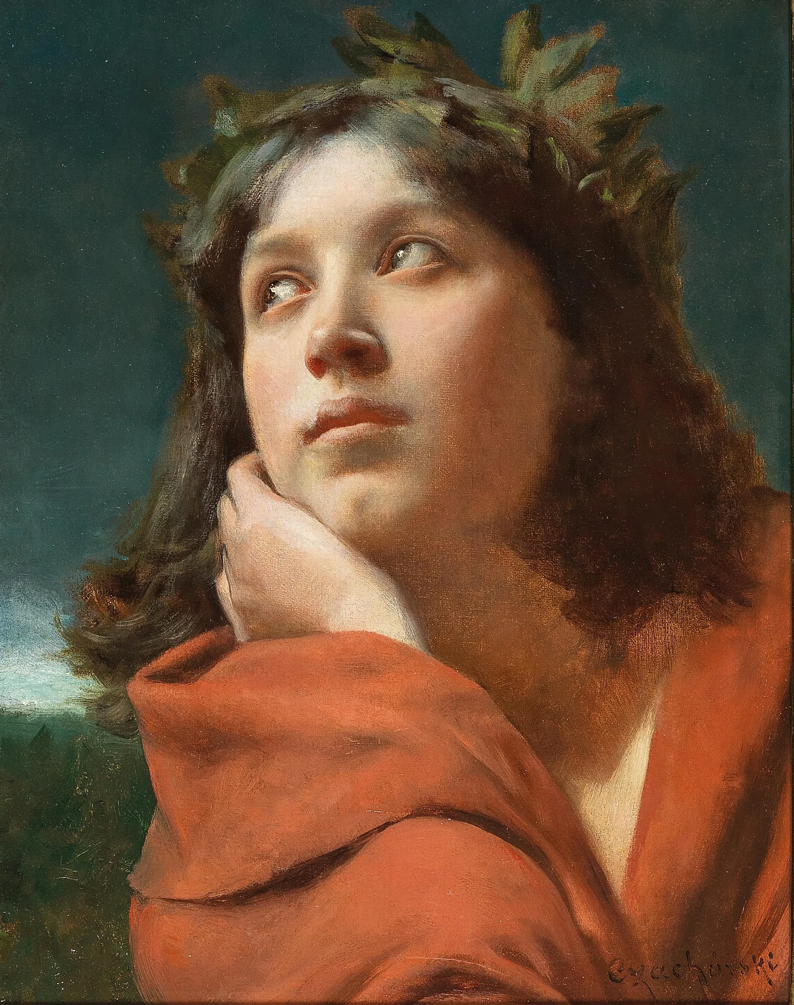 Portrait Of A Girl With Laurel Wreath Wall Art by Władysław Czachórski - Canvas Print
