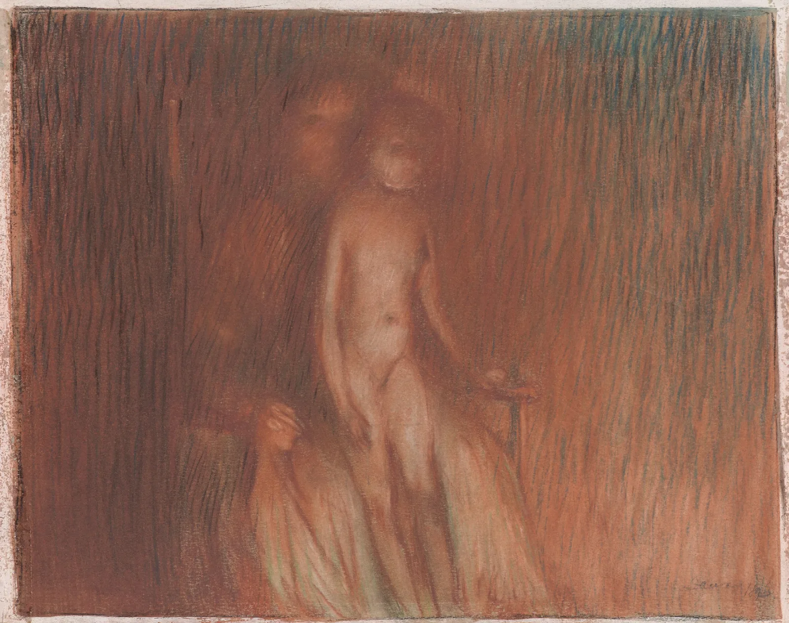 Mother And Child Before A Fire Wall Art by Arthur Bowen Davies - Canvas Print