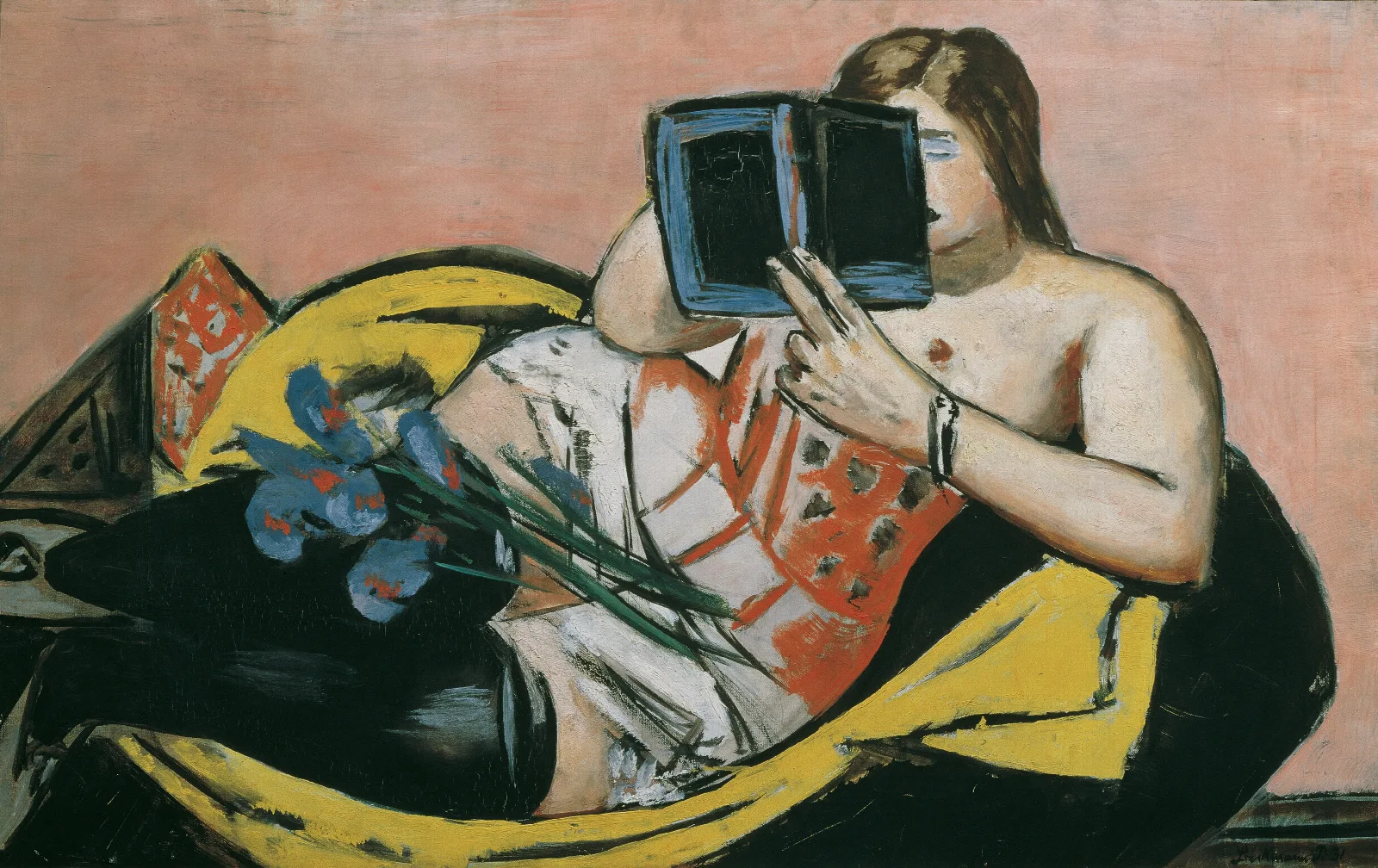 Liegende Frau Mit Buch Und Schwertlilien Wall Art by Max Beckmann - Canvas Print