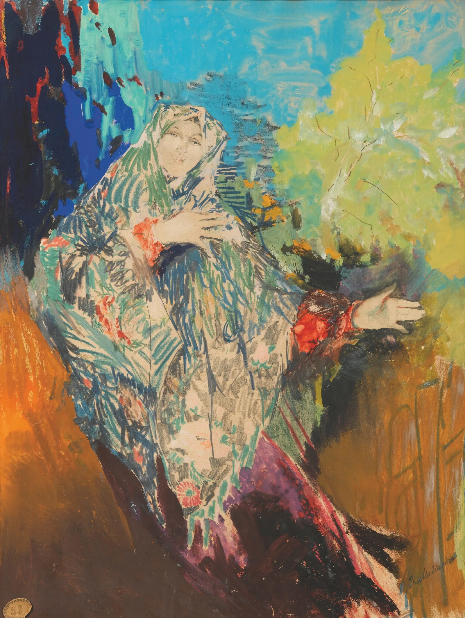 Dancing Peasant Woman In A Colourful Shawl Wall Art by Filipp Malyavin - Canvas Print