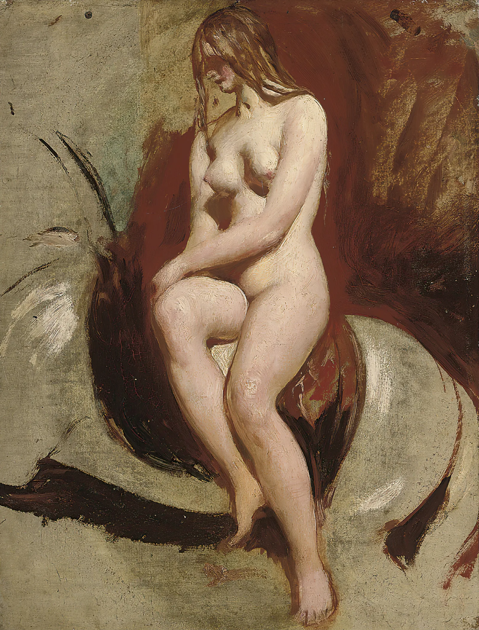 Seated Female Nude 10 Wall Art by William Etty - Canvas Print