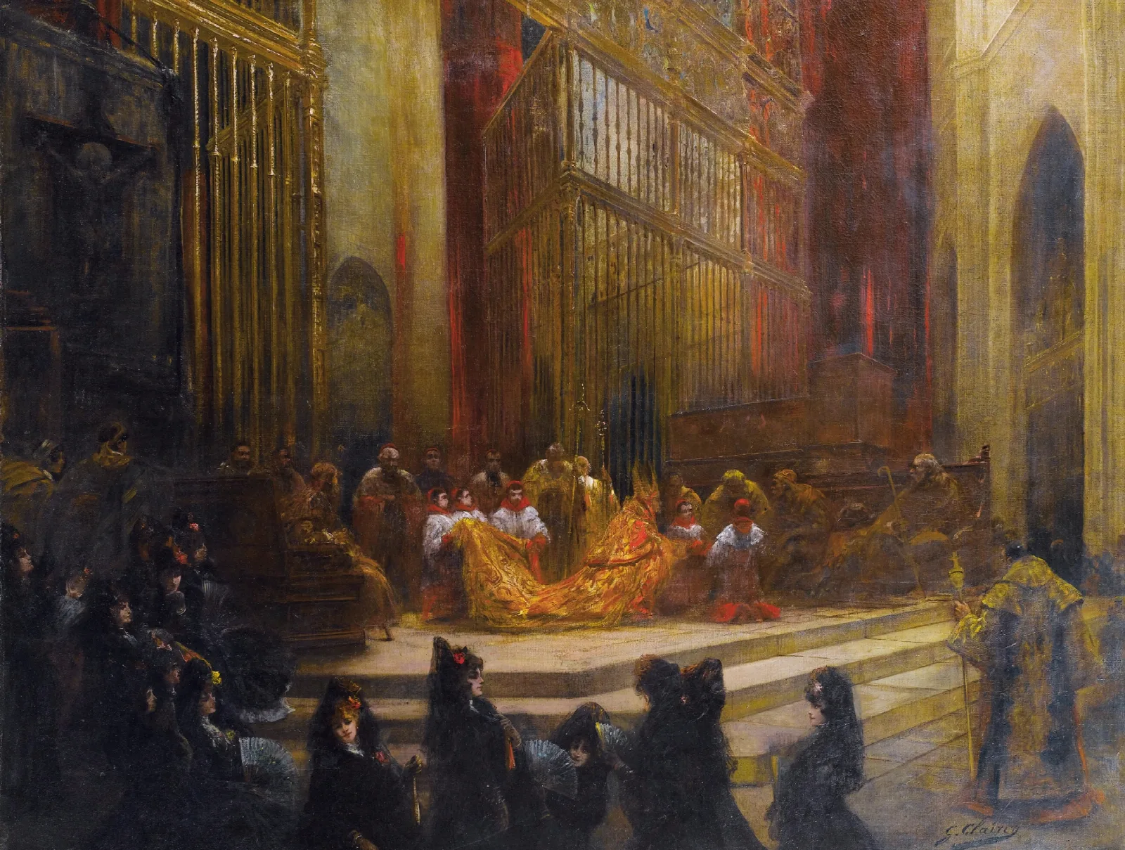 Elegantes Dans Une Eglise Espagnole Wall Art by Georges Jules Victor Clairin - Canvas Print