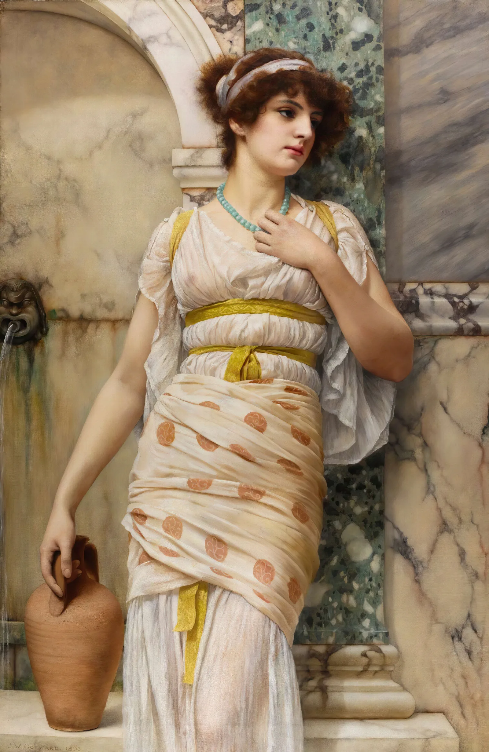 At The Fountain 5 Wall Art by John William Godward - Canvas Print