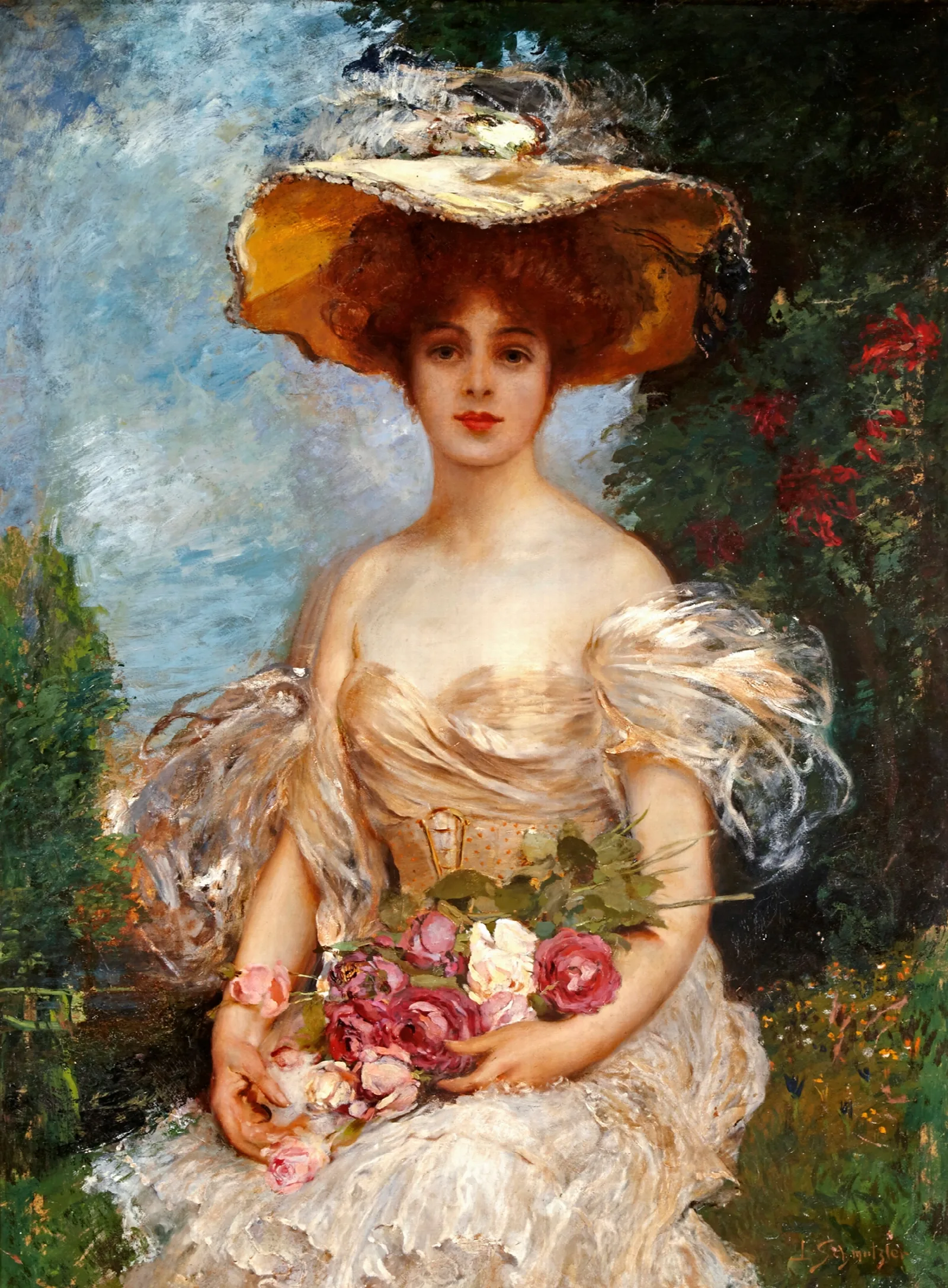 A Portrait Of An Elegant Woman Wall Art by Leopold Schmutzler - Canvas Print