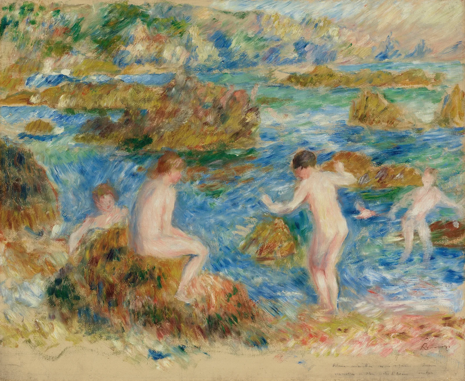 Garcons Nus Dans Les Rochers A Guernsey Wall Art by Pierre-Auguste Renoir - Canvas Print