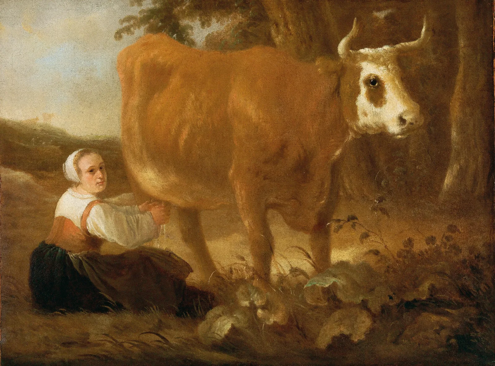 A Milkmaid With A Cow Wall Art by Aelbert Cuyp - Canvas Print