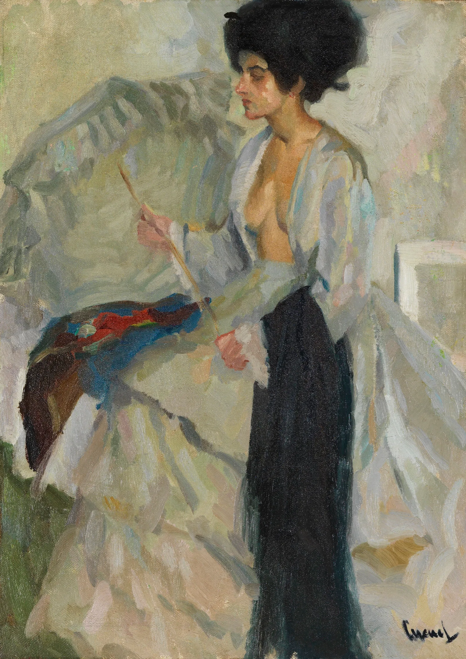 Woman In The Studio Wall Art by Edward Cucuel - Canvas Print