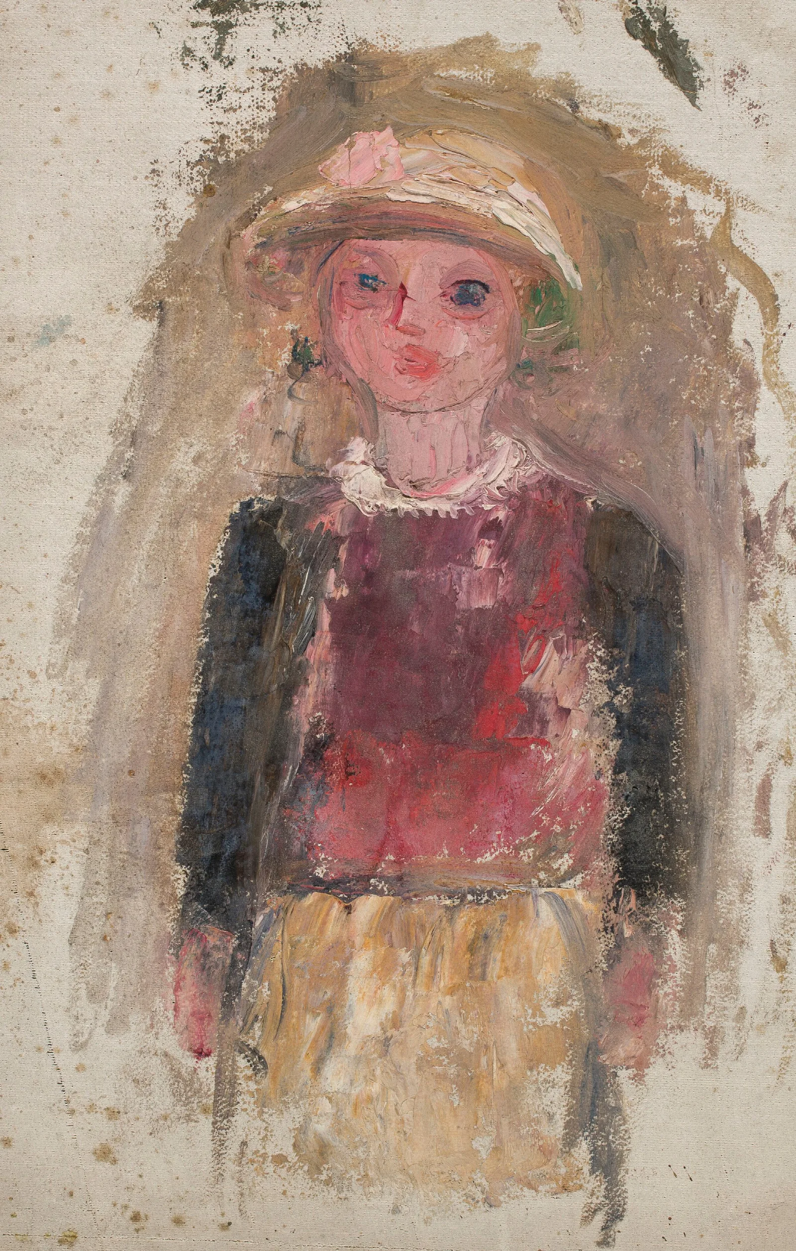 Little Girl In A Red Waistcoat Wall Art by Tadeusz Makowski - Canvas Print