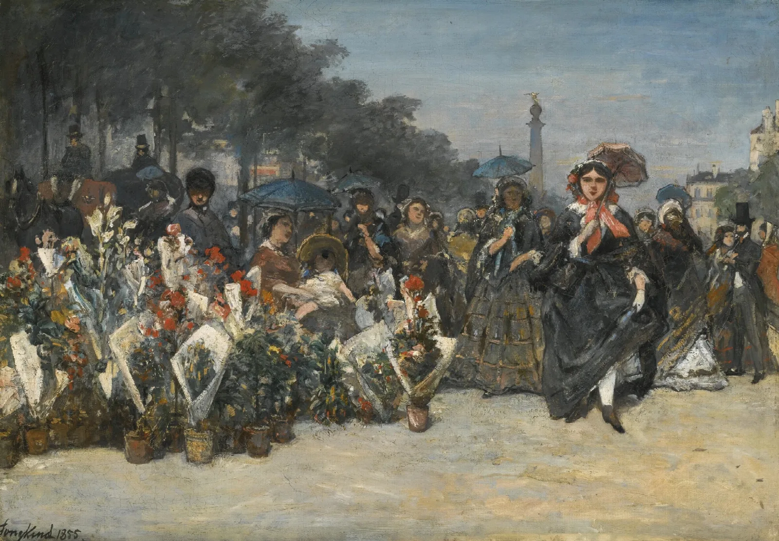 Le Marche Aux Fleurs Boulevard Richard Lenoir Paris Wall Art by Johan Barthold Jongkind - Canvas Print