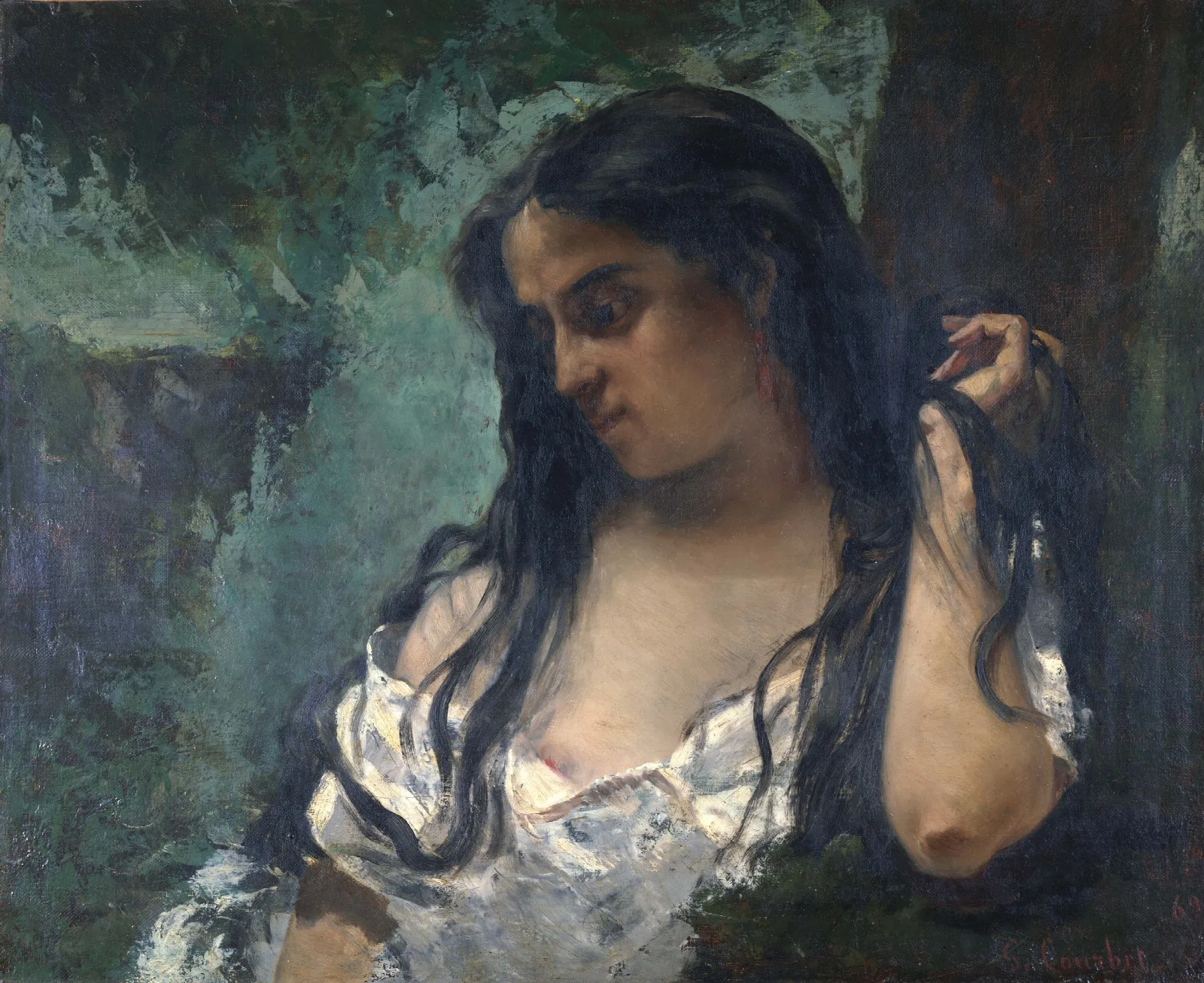 Gypsy In Reflection Wall Art by Gustave Courbet - Canvas Print