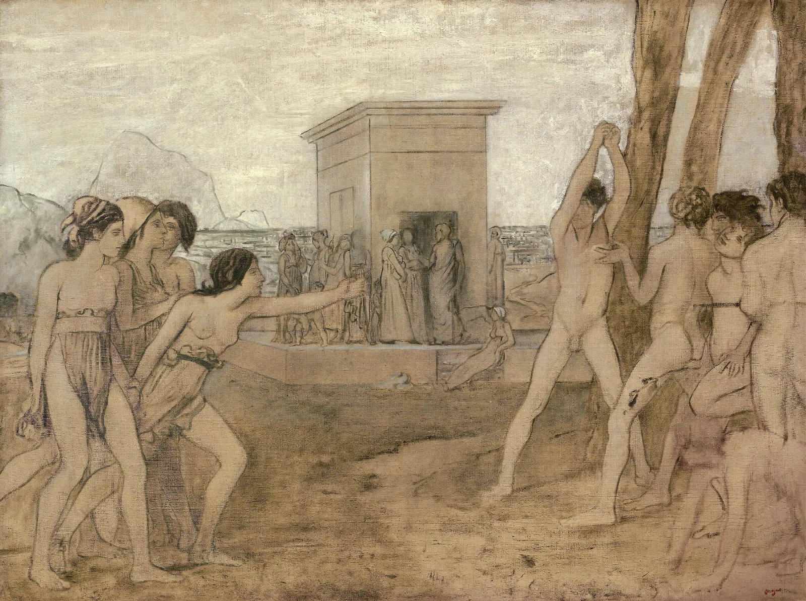 Young Spartan Girls Challenging Boys Wall Art by Edgar Degas - Canvas Print