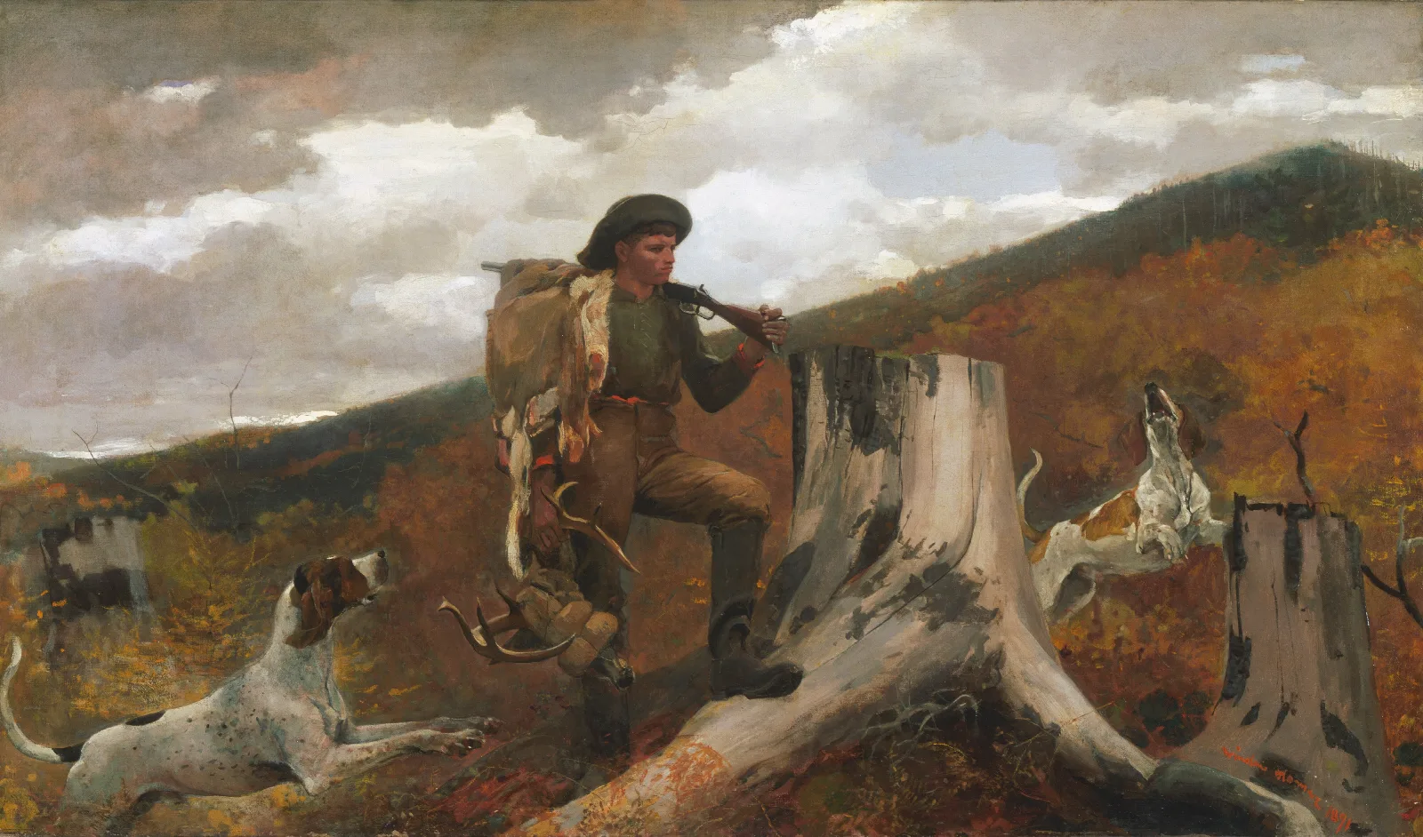A Huntsman And Dogs Wall Art by Winslow Homer - Canvas Print