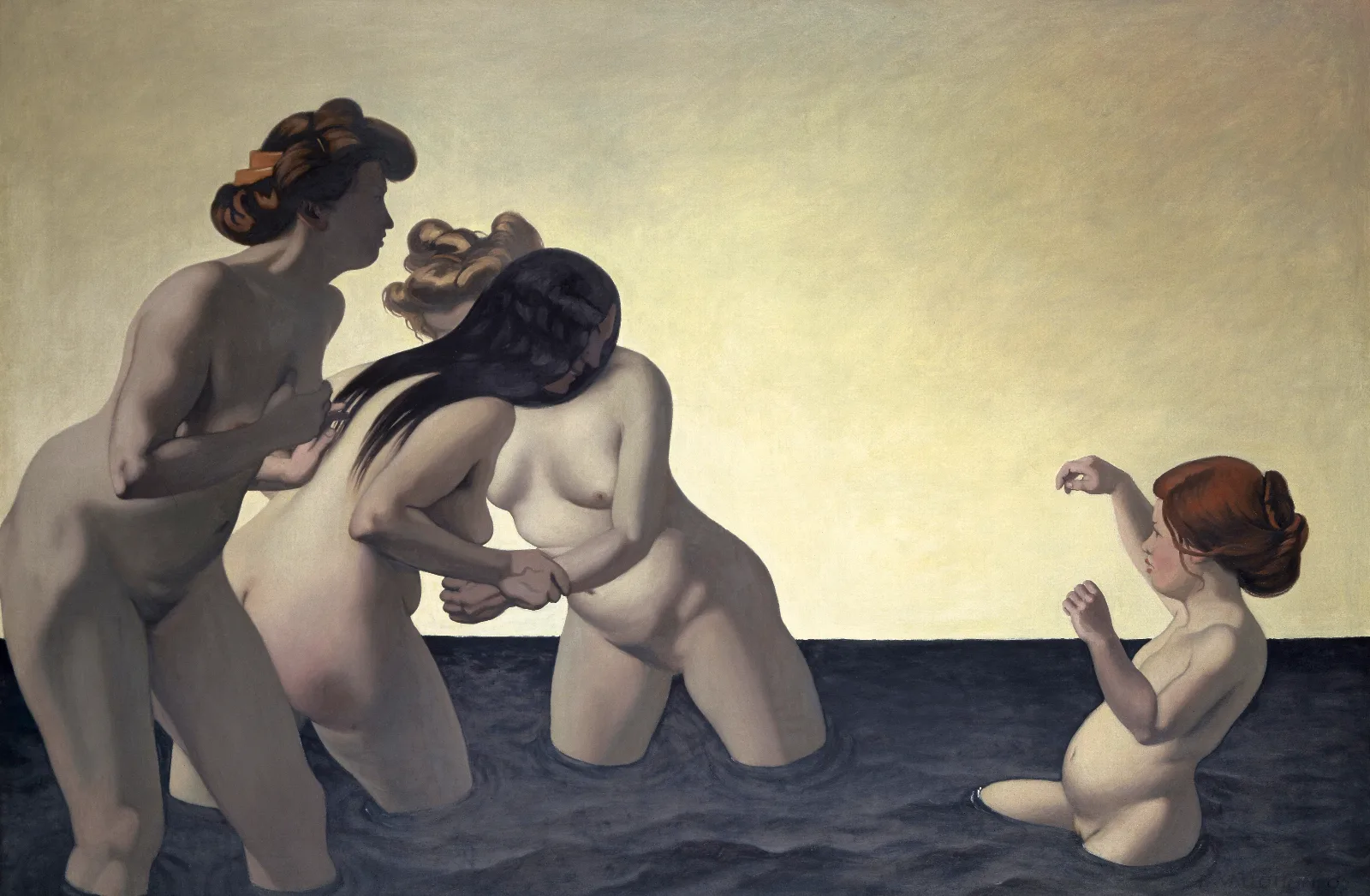 Three Women And One Little Girl Playing In The Water Wall Art by Félix Vallotton - Canvas Print