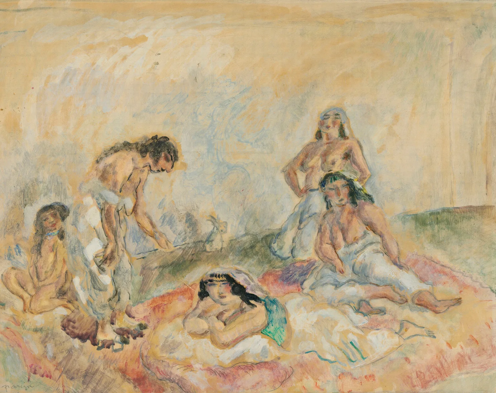 Femmes Au Salon Wall Art by Jules Pascin - Canvas Print