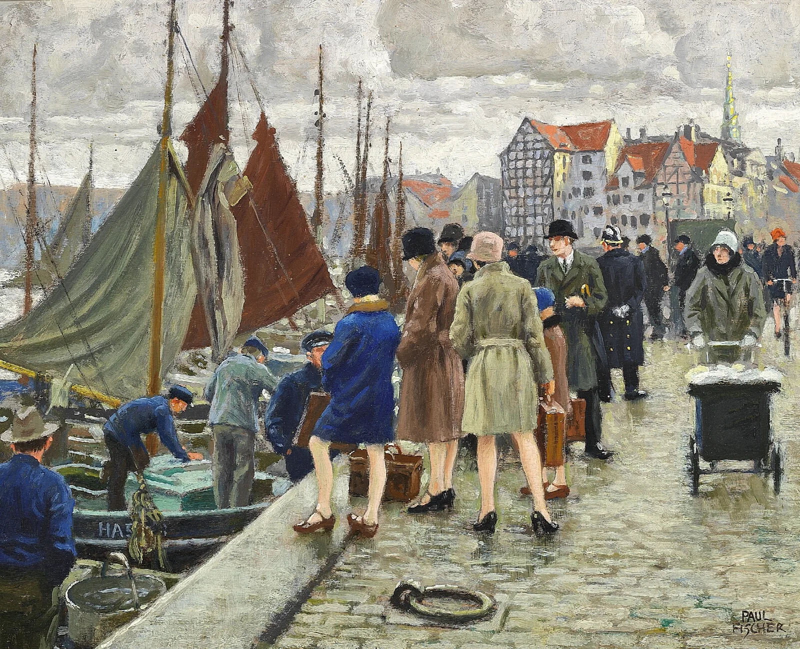 Elegante Damer Med Klokkehatte Kober Fisk Wall Art by Paul Fischer - Canvas Print