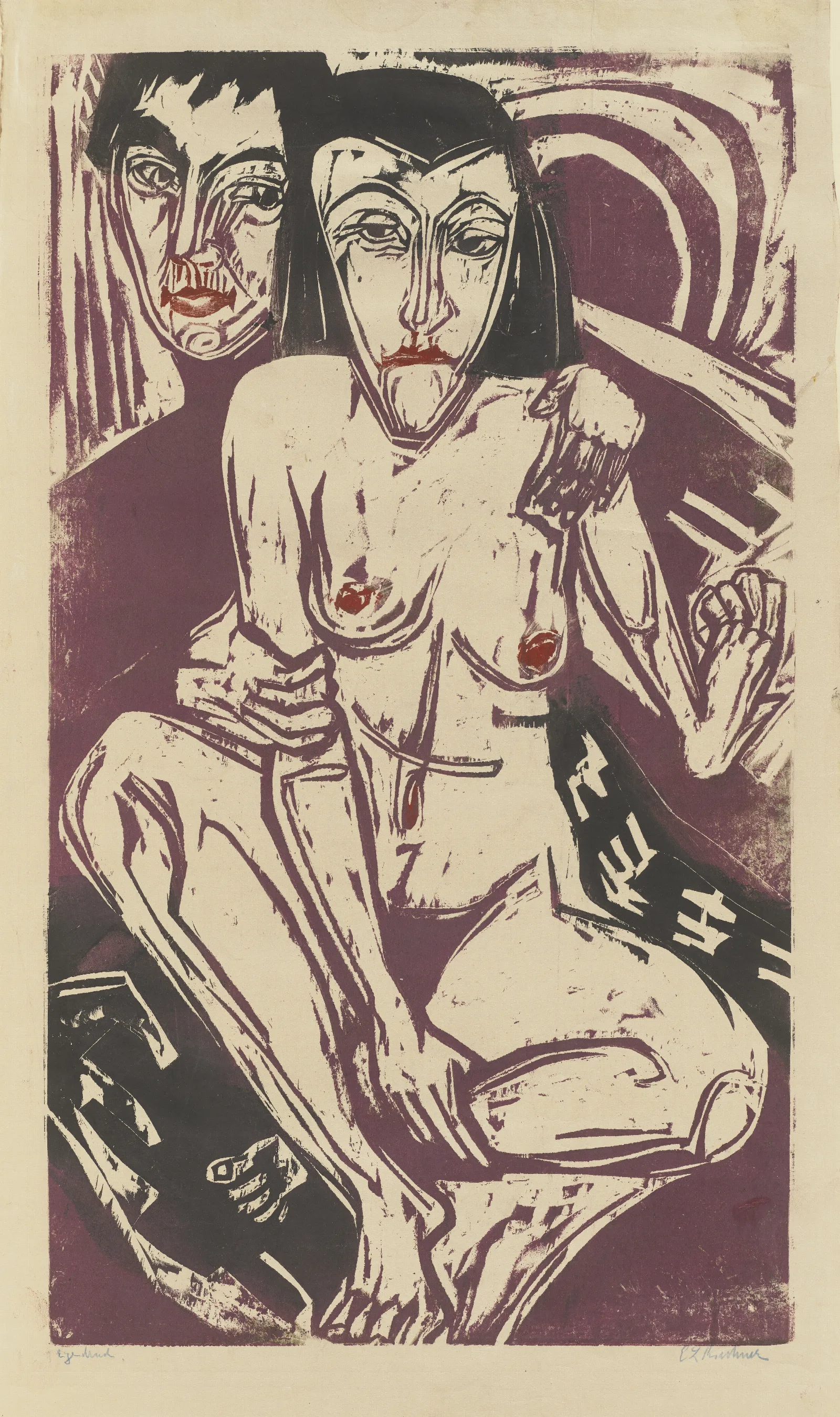 Melancholie Selbstbildnis Mit Erna Wall Art by Ernst Ludwig Kirchner - Canvas Print