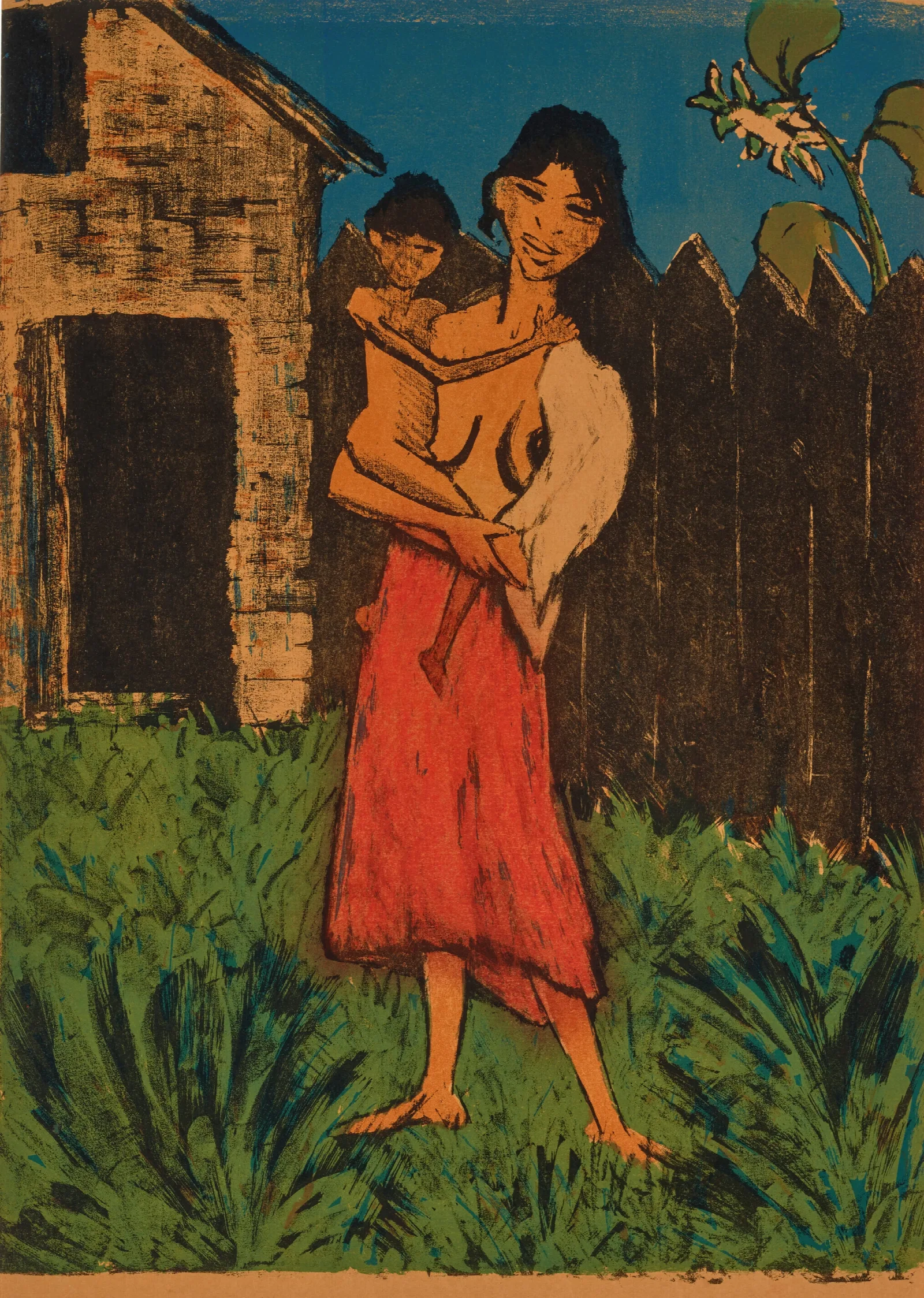 Stehende Zigeunerin Mit Kind Auf Dem Arm From Zigeuner Wall Art by Otto Mueller - Canvas Print