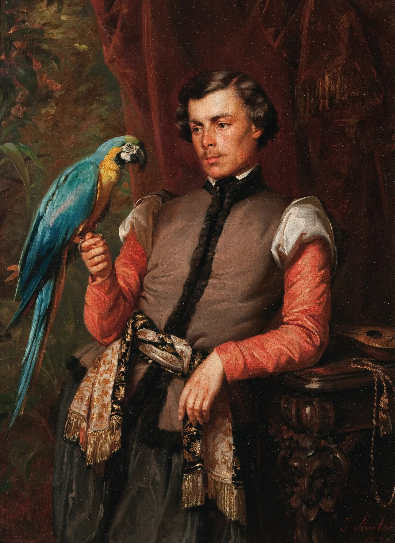 Nobleman With A Parrot Wall Art by Józef Simmler - Canvas Print