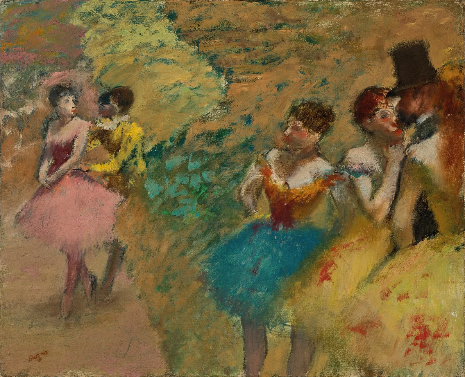 Danseuses Les Coulisses De Lopera Wall Art by Edgar Degas - Canvas Print
