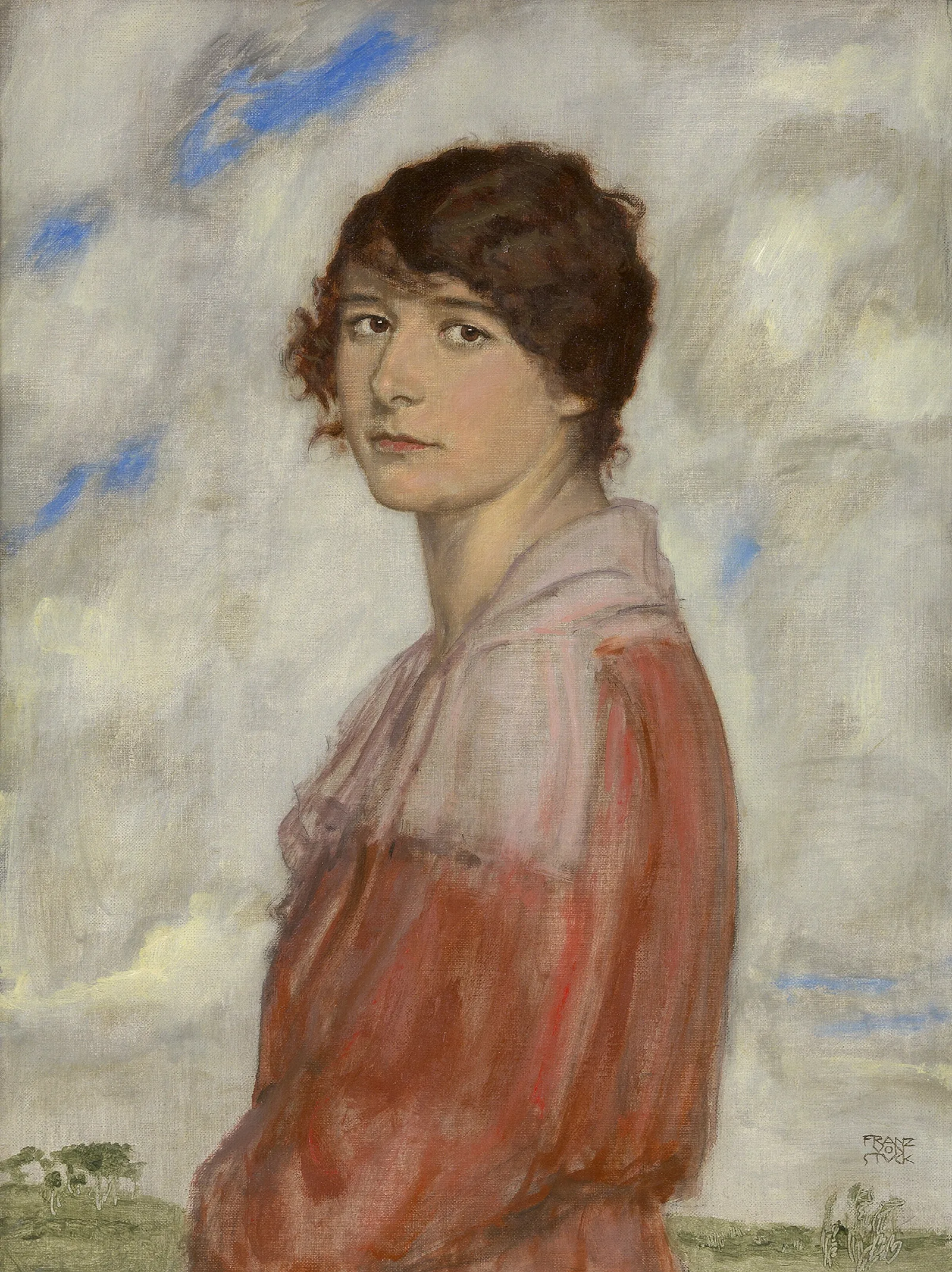 Lady In Red Wall Art by Franz von Stuck - Canvas Print