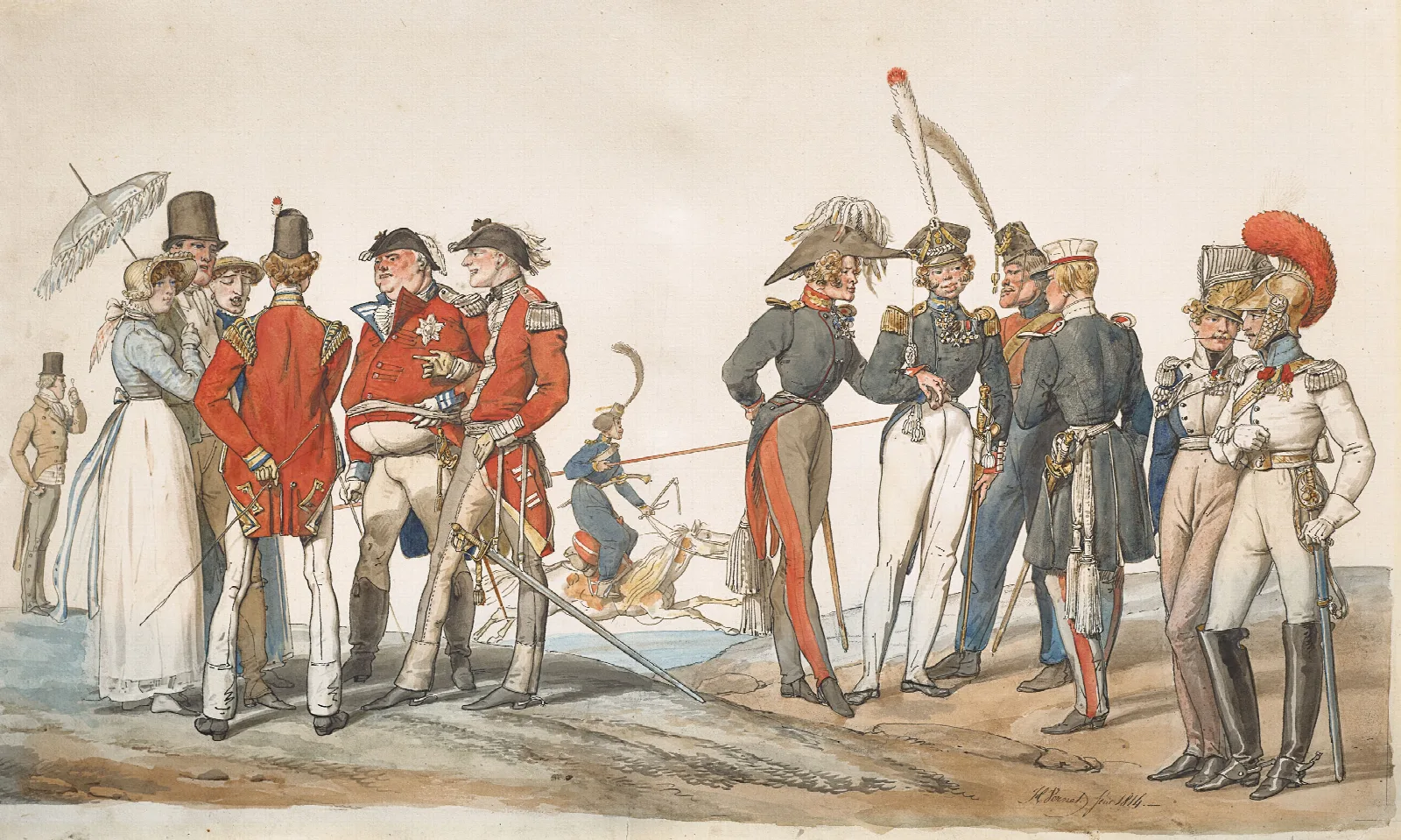 Officiers Anglais Et Francais Discutant Wall Art by Horace Vernet - Canvas Print